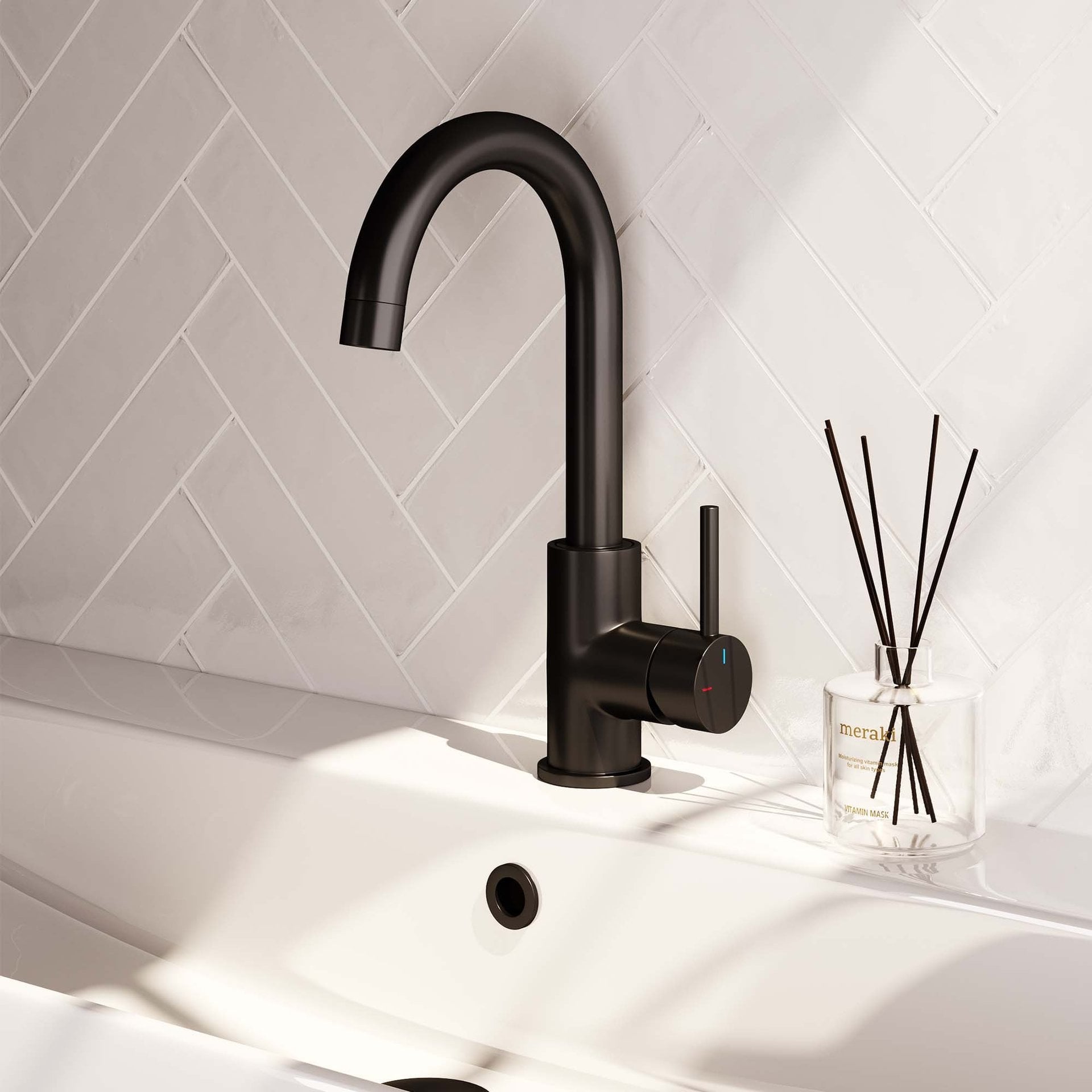 BRAUER Black Edition hoge opbouw wastafelmengkraan met draaibare ronde uitloop model A mat zwart