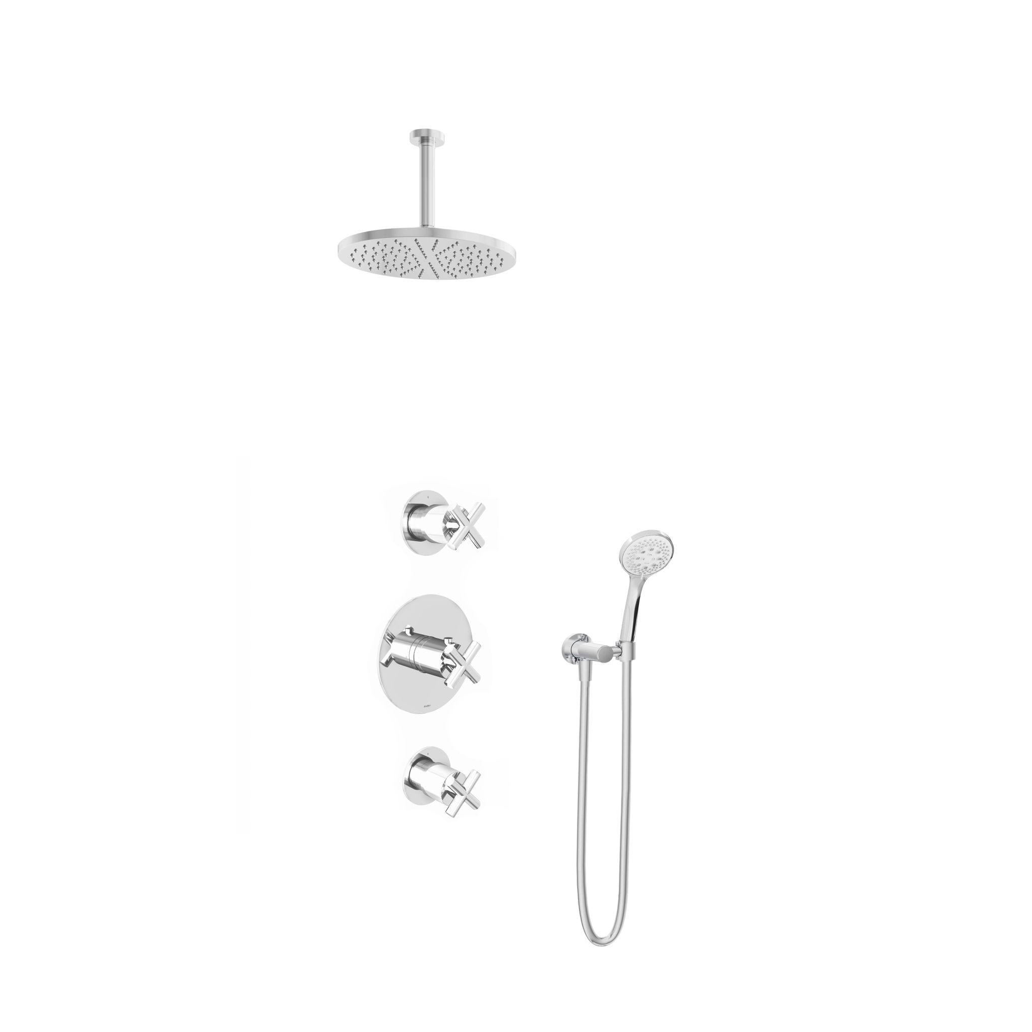 Hotbath Chap Inbouw Regendoucheset Rond Met 2 Stopkranen, Plafondbuis 15cm, Hoofddouche 30cm En 3-Standen Handdouche Chroom