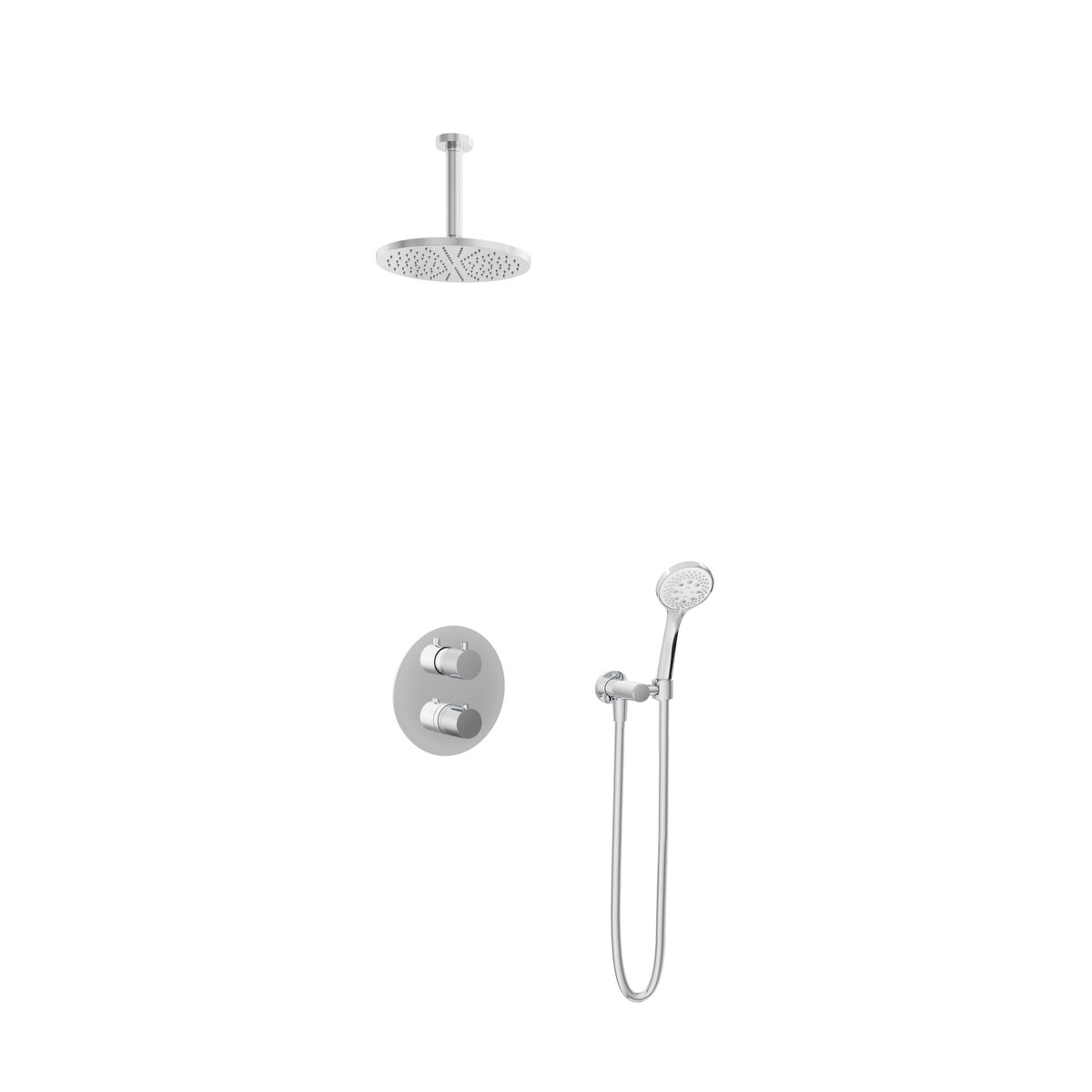 Hotbath Buddy Inbouw Regendoucheset Met 2-Weg-Omstel, Plafondbuis 15cm, Hoofddouche 20cm en 3-Standen Handdouche Chroom