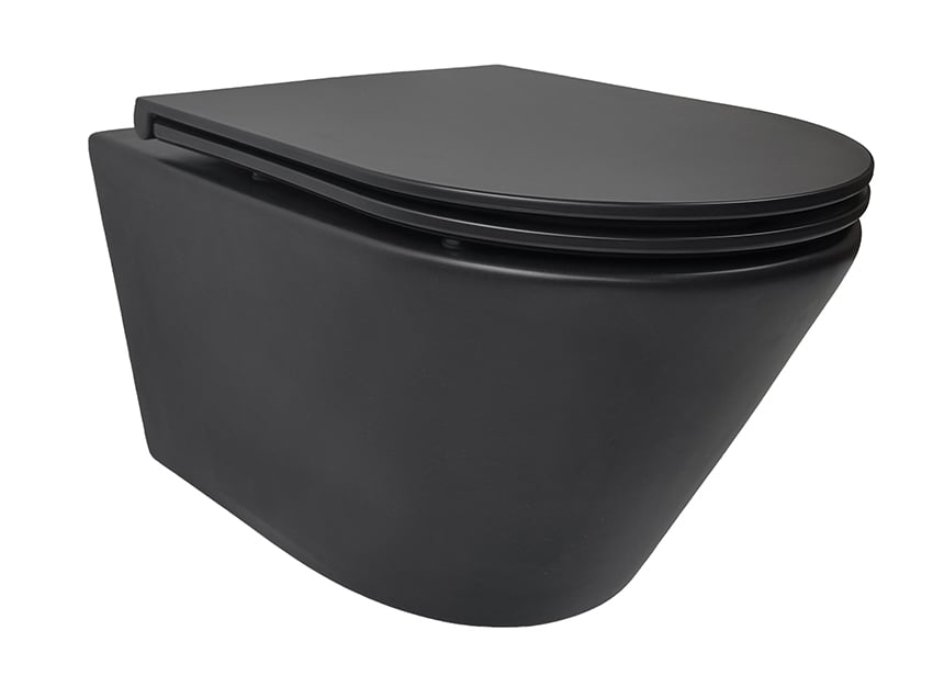 Vesta rimless wandcloset Tornado flush mat zwart met Flatline toiletzitting softclose en quick release mat zwart