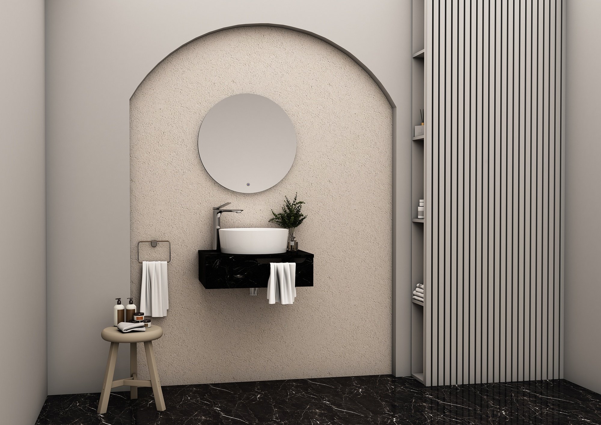 Creavit Aloni Felix Onderkast Met Handdoekuitsparing Zwart Marmer 60 cm