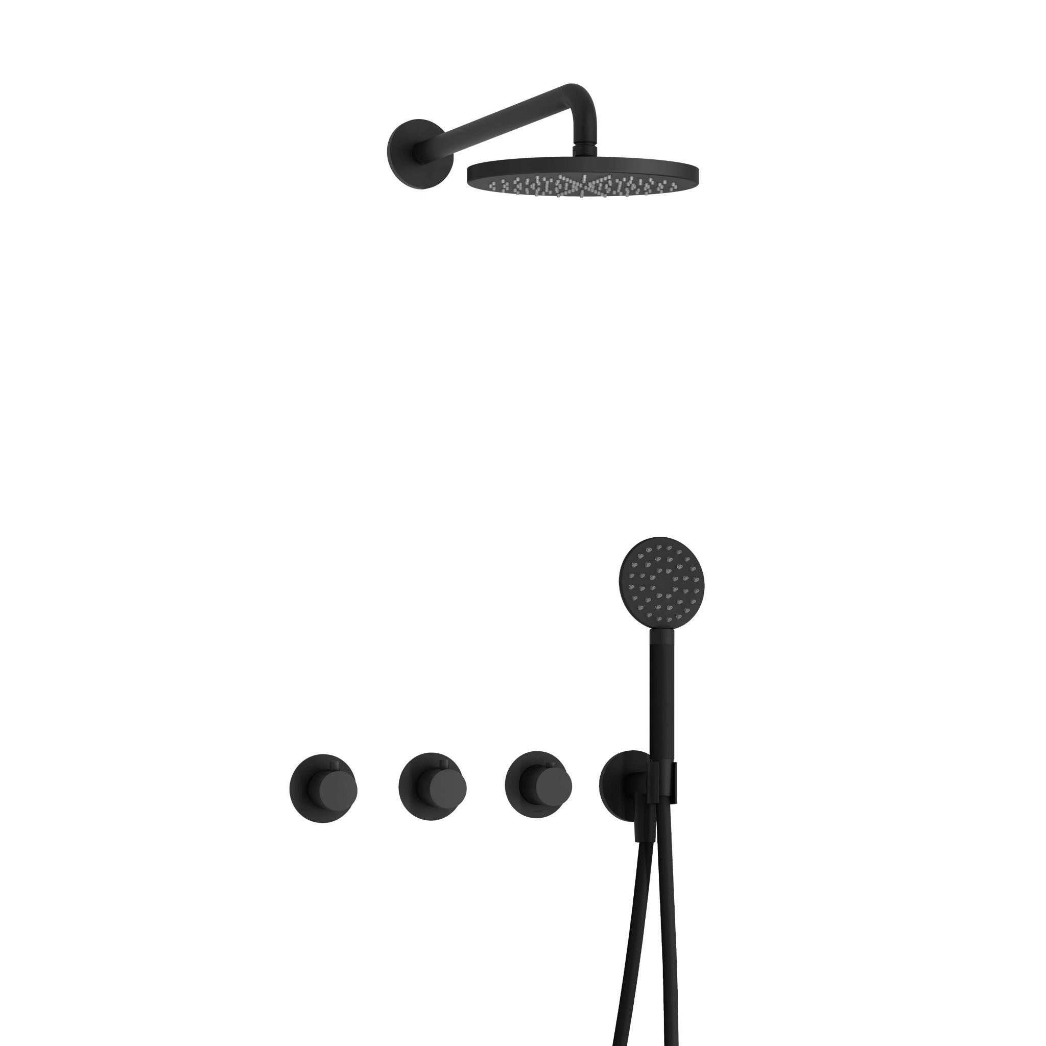 Hotbath Cobber Inbouw Regendoucheset Met Thermostaatkraan, 2 Stopkranen, Wandarm, Hoofddouche 20cm En 3-Standen Handdouche Mat Zwart
