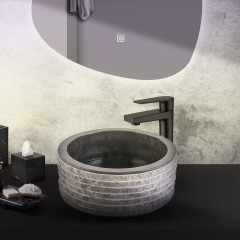 Aloni Marmeren 'Alur' Waskom Met Gepolijste Binnenzijde - Zwart 40x15 Cm