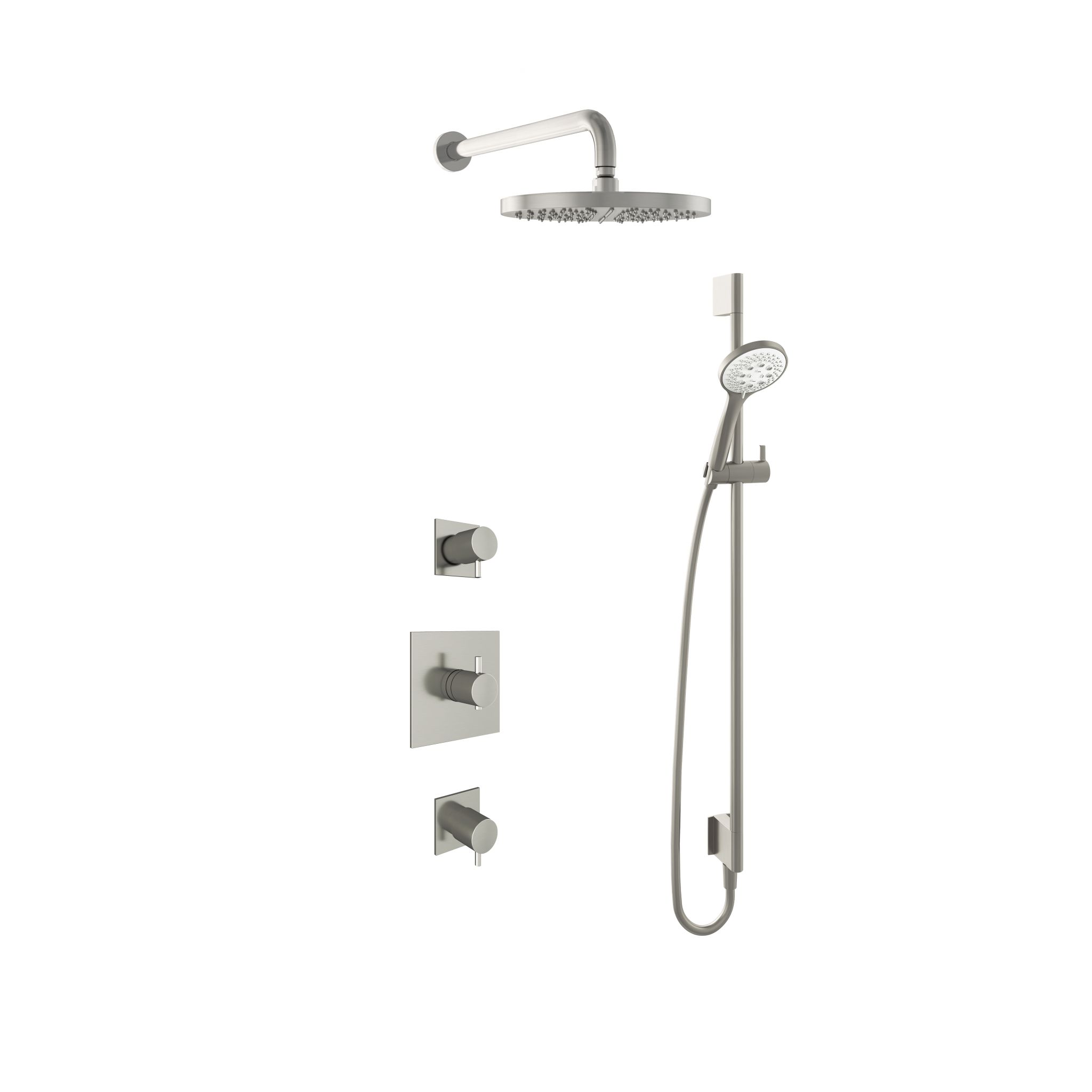 Hotbath Laddy Inbouw Regendoucheset Rond-Vierkant Met 2 Stopkranen, Wandarm, Hoofddouche 30cm, 3-Standen Handdouche En Glijstang Geborsteld Nikkel