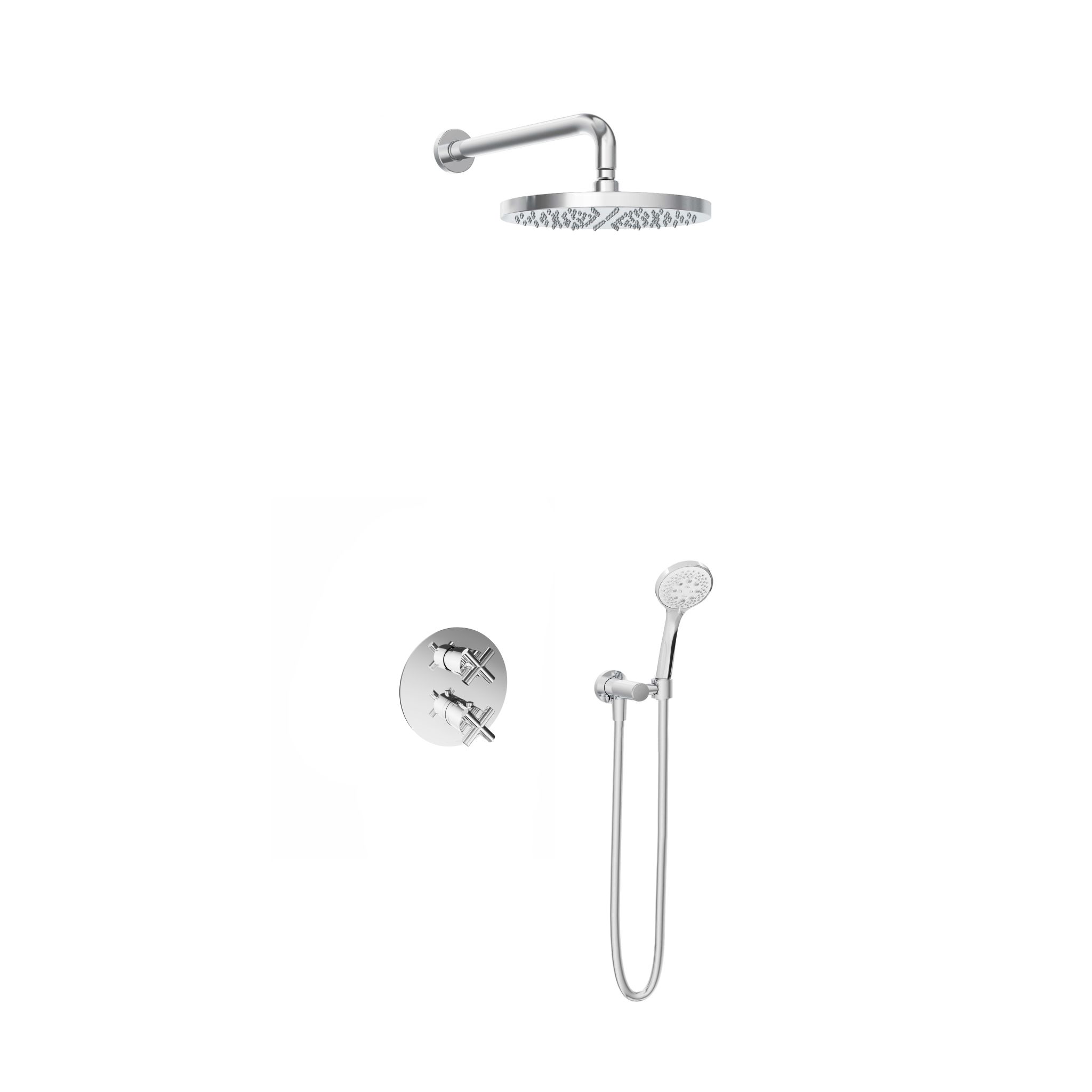 Hotbath Chap Inbouw Regendoucheset Rond Met 2-weg-omstel, Wandarm, Hoofddouche 30cm En 3-Standen Handdouche Chroom
