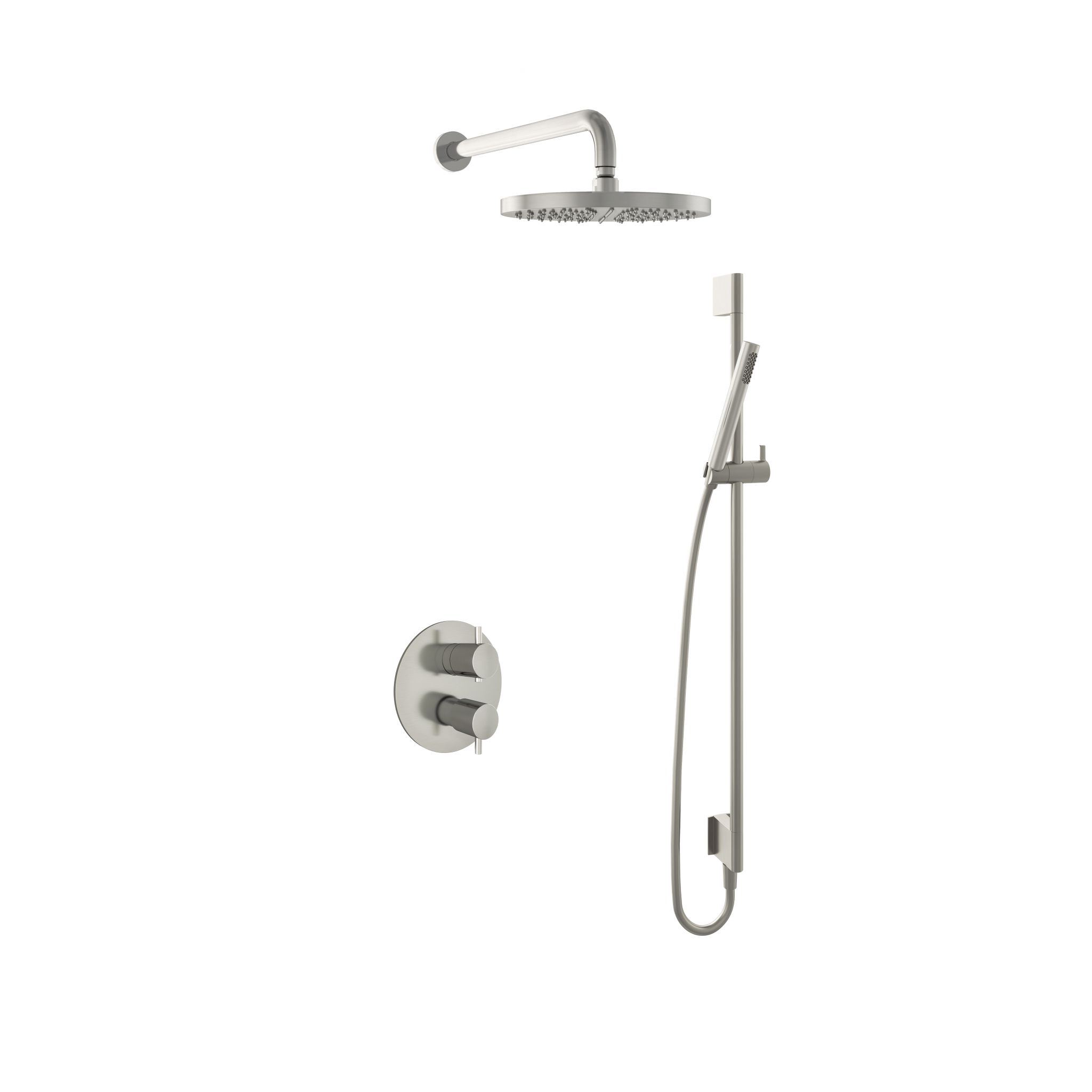 Hotbath Laddy Inbouw Regendoucheset Rond Met 2-weg-omstel, Wandarm, Hoofddouche 30cm, Staafhanddouche En Glijstang Geborsteld Nikkel
