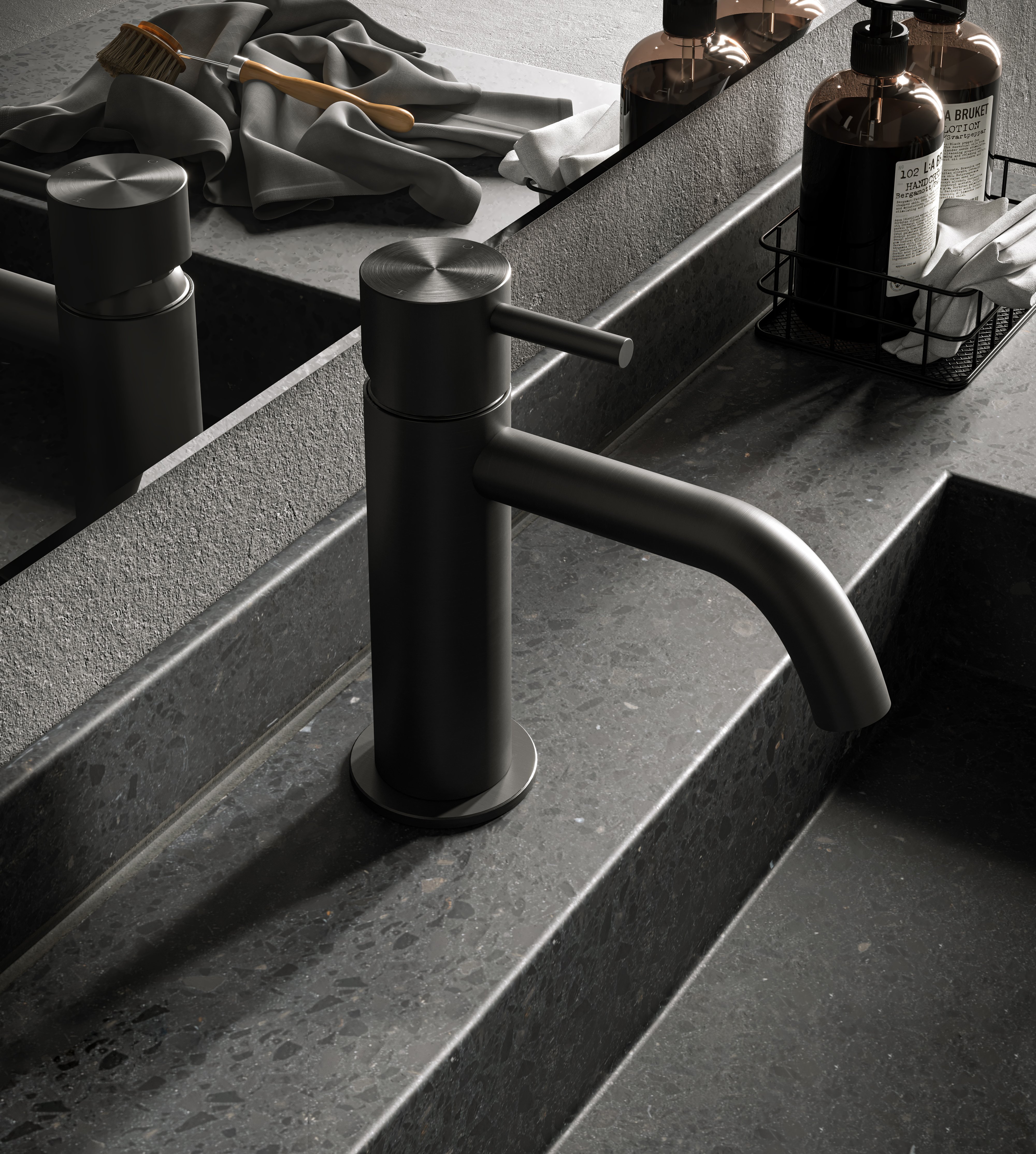 Hotbath Archie Opbouw Wastafelmengkraan Geborsteld Gunmetal PVD