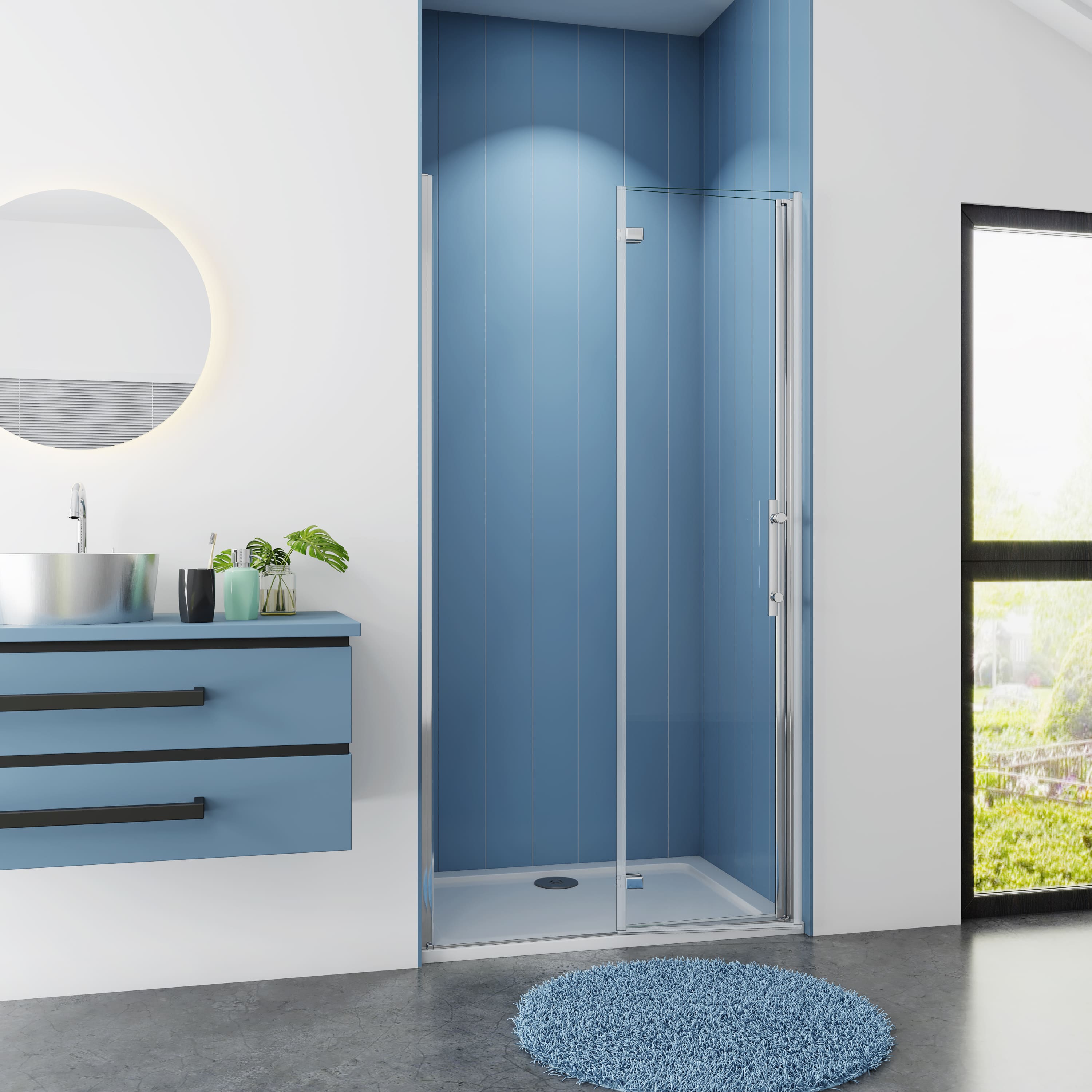 Douchedeur Poppy Nisdeur 90x185 Vouwdeur 2-Delig 6Mm Helder Glas Antikalk Chroom