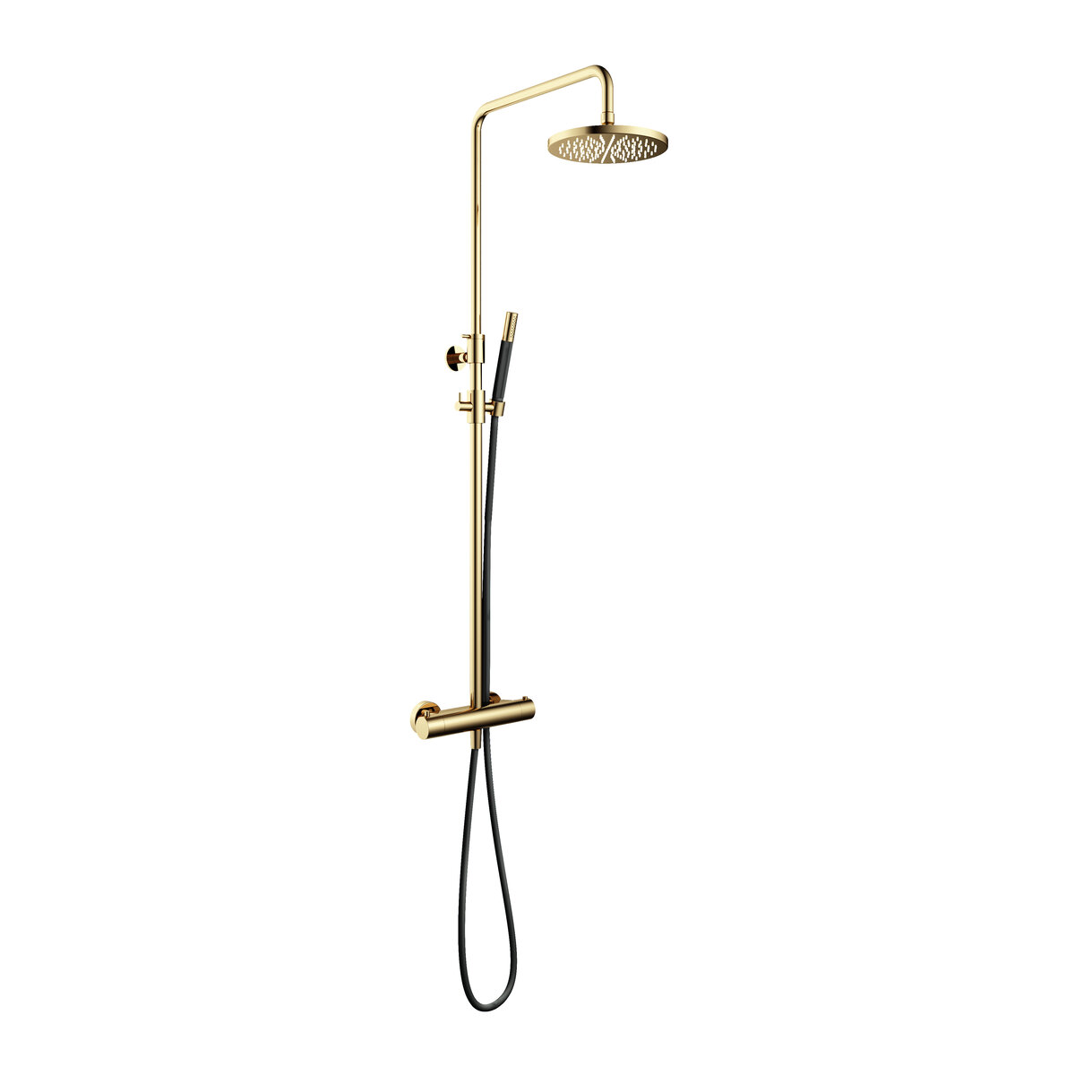 Hotbath Cobber Opbouw Regendoucheset Met Thermostaatkraan Met 20cm Ronde Hoofddouche en Staafhanddouche Gepolijst Messing