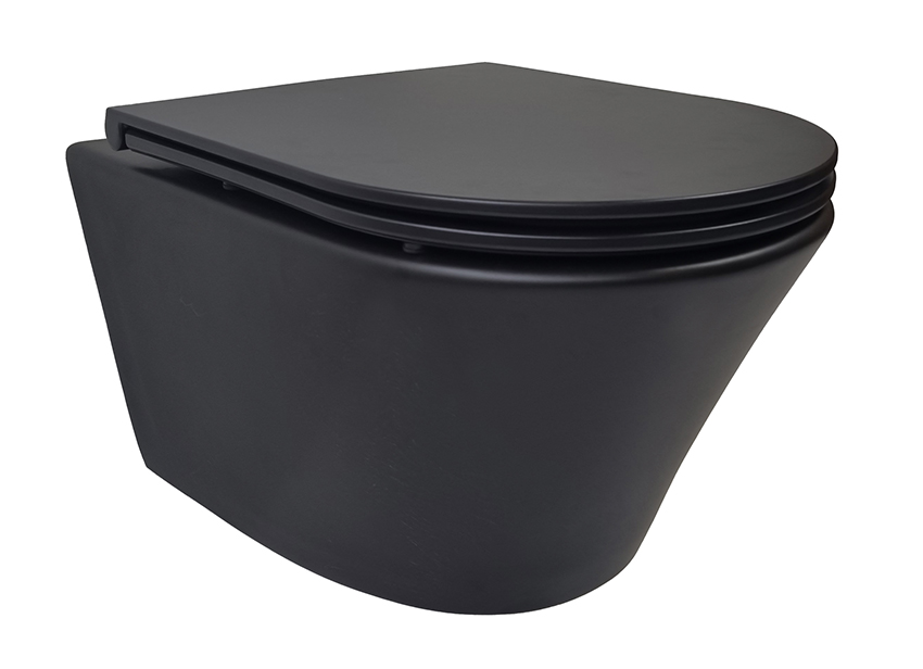 Vesta rimless wandcloset mat zwart met Flatline toiletzitting softclose en quick release mat zwart