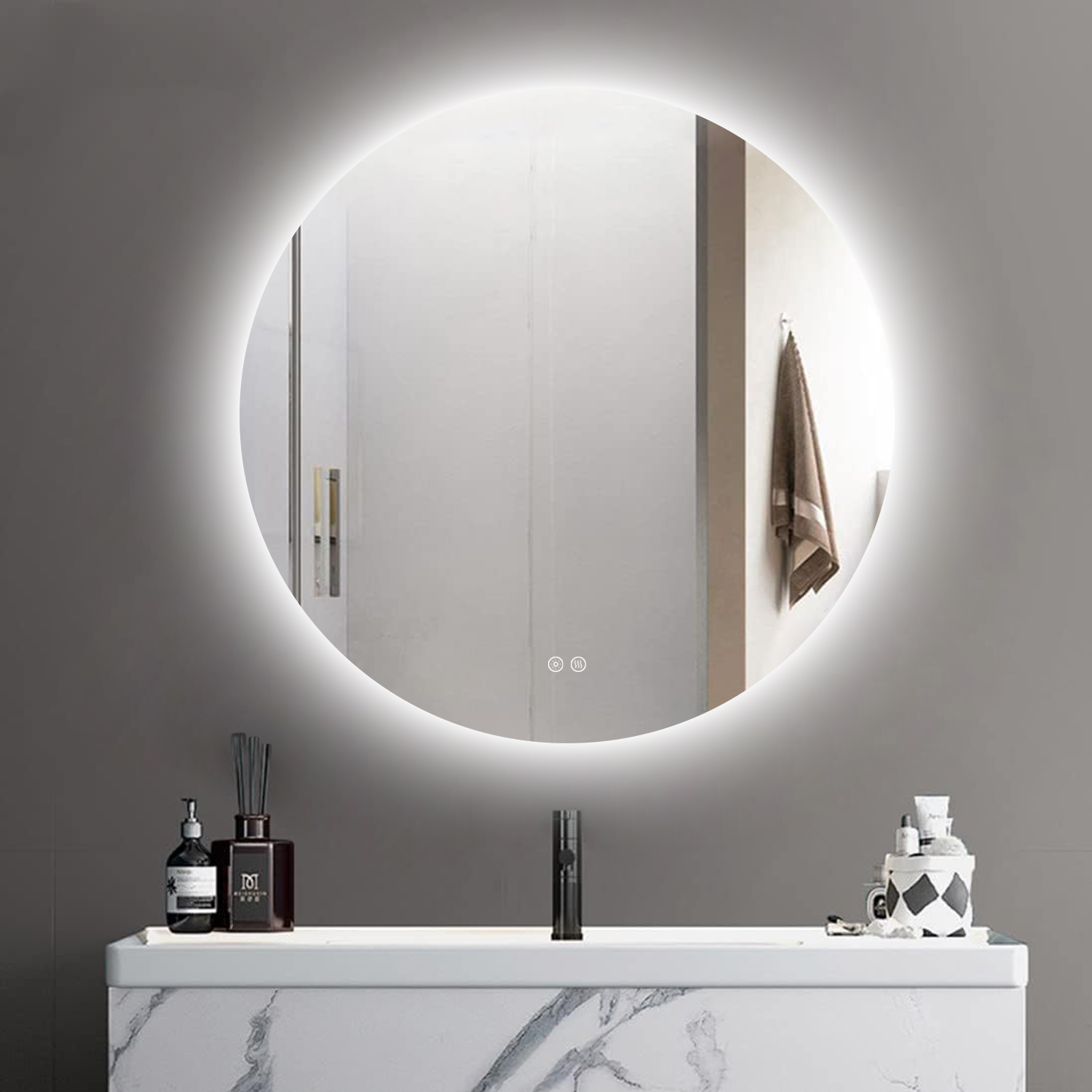 Badkamerspiegel - Sunlight - Rond - 90cm - Spiegelverwarming - 3-standen Dimbare LED Verlichting - Touch Sensor