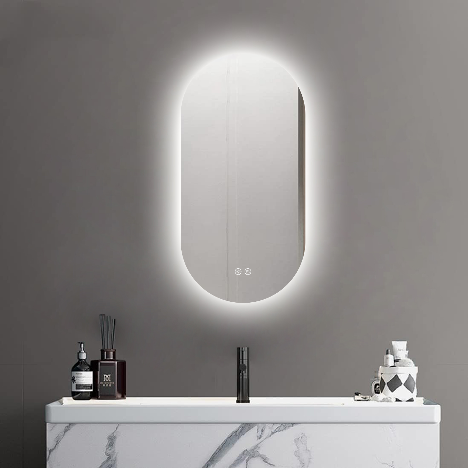 Badkamerspiegel - Sunlight - Ovaal - 40x80cm - Spiegelverwarming - 3-standen Dimbare LED Verlichting - Touch Sensor