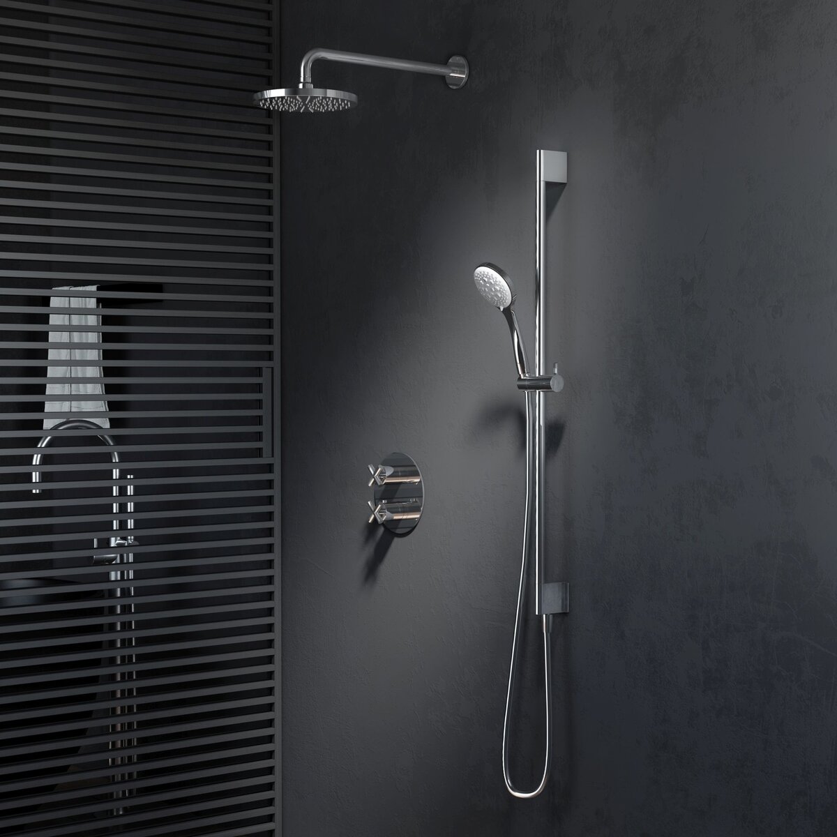 Hotbath Chap Inbouw Regendoucheset Rond Met 2-weg-omstel, Plafondbuis 15cm, Hoofddouche 25cm, Staafhanddouche En Chroom