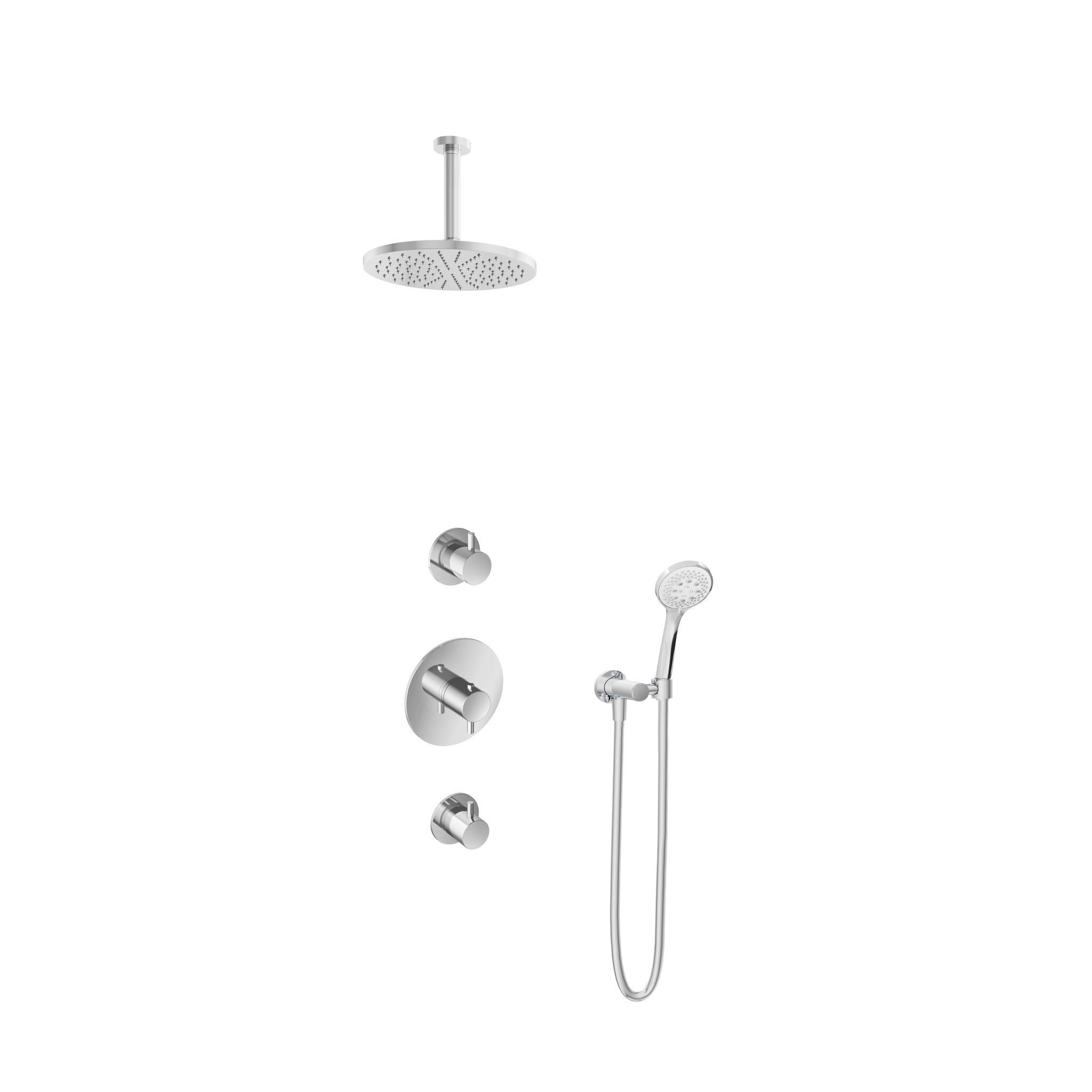 Hotbath Laddy Inbouw Regendoucheset Rond Met 2 Stopkranen, Plafondbuis 15cm, Hoofddouche 25cm En 3-Standen Handdouche Chroom