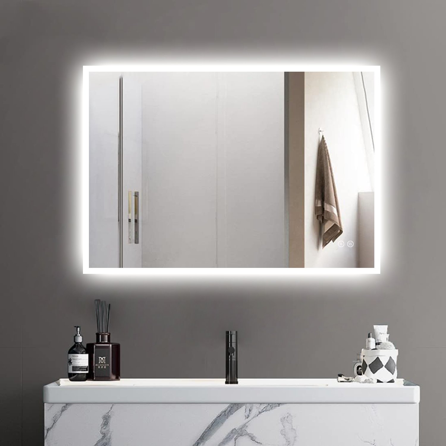 Badkamerspiegel - Starlight - Rechthoek - 100x70cm - Spiegelverwarming - 3-standen Dimbare LED Verlichting - Touch Sensor