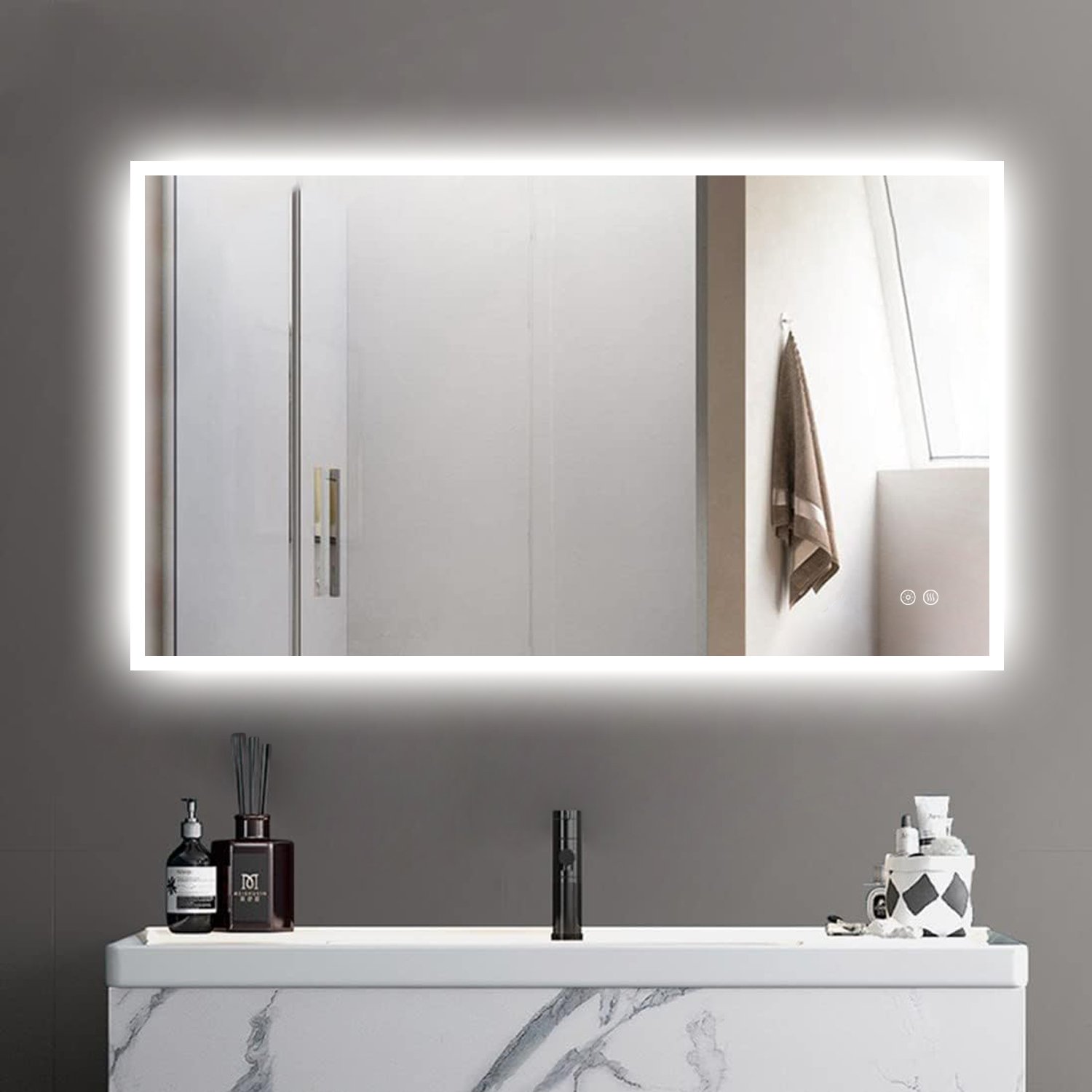 Badkamerspiegel - Starlight - Rechthoek - 120x70cm - Spiegelverwarming - 3-standen Dimbare LED Verlichting - Touch Sensor