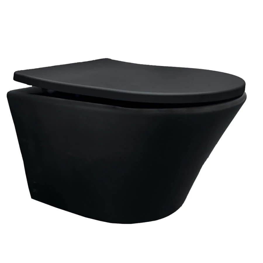 Vesta junior rimless wandcloset mat zwart met Shade Slim toiletzitting softclose en quick release mat zwart