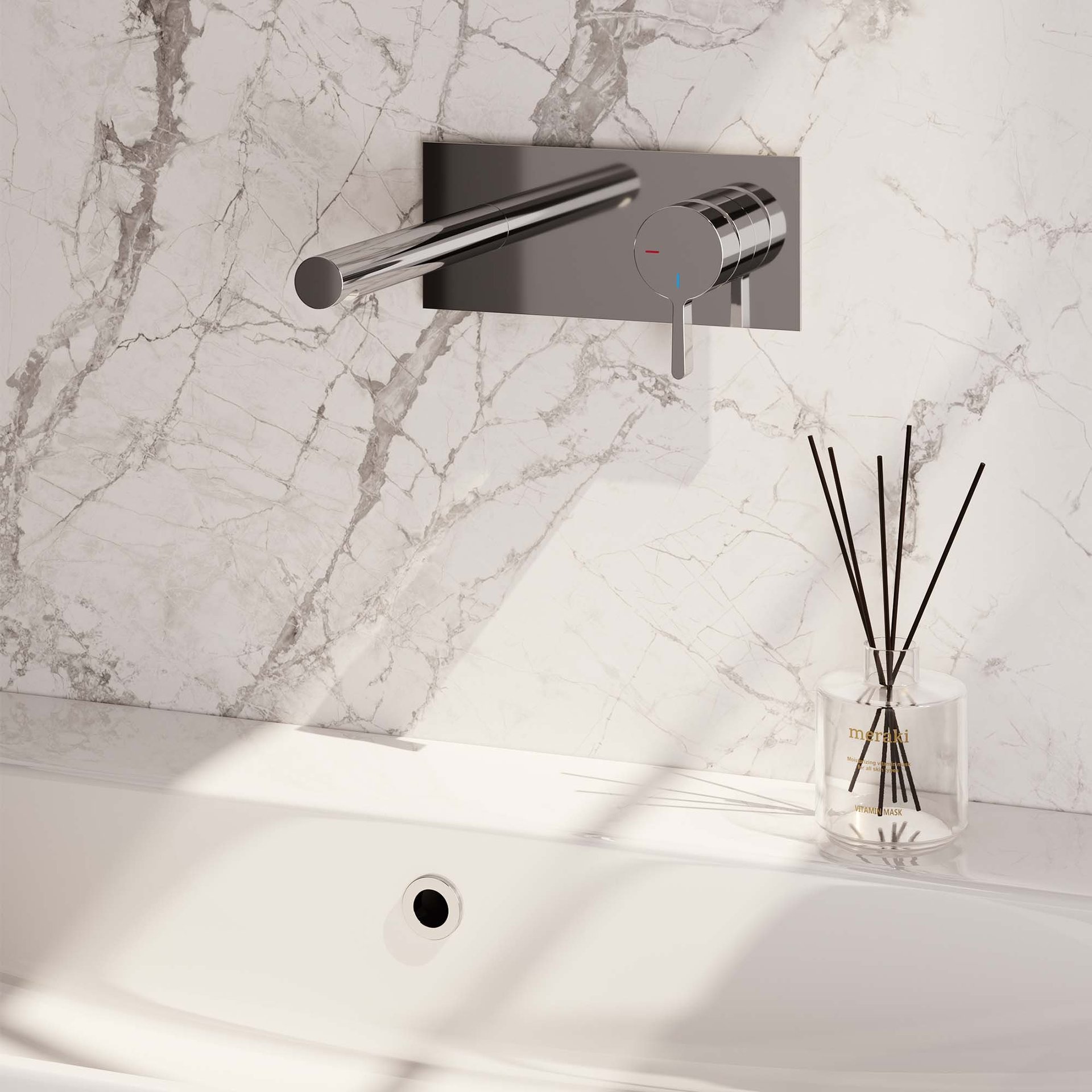 BRAUER Chrome Edition inbouw wastafelmengkraan met rechte uitloop en afdekplaat model E1 chroom