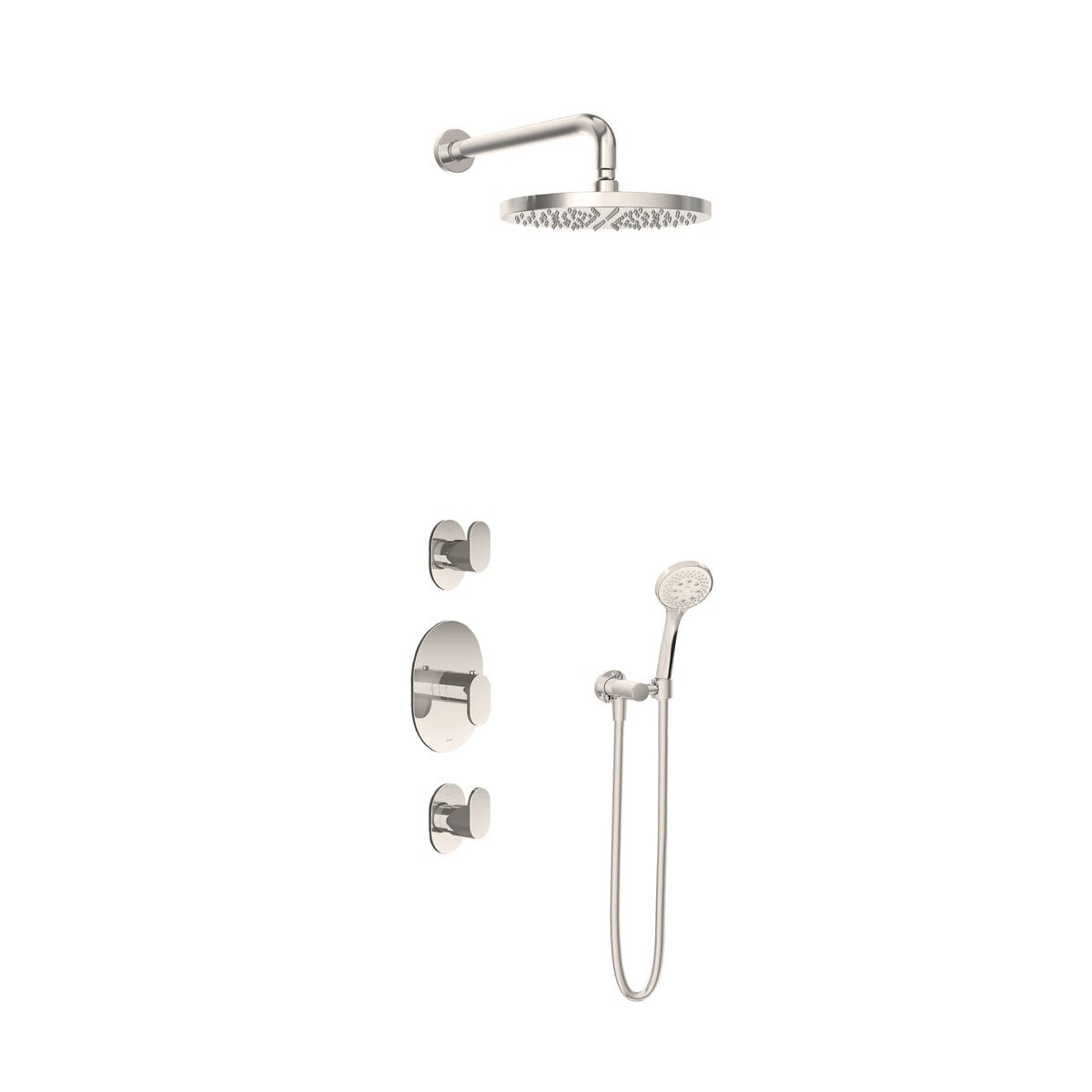 Hotbath Friendo Inbouw Regendoucheset Rond Met 2 Stopkranen, Wandarm, Hoofddouche 30cm En 3-Standen Handdouche Geborsteld Nikkel