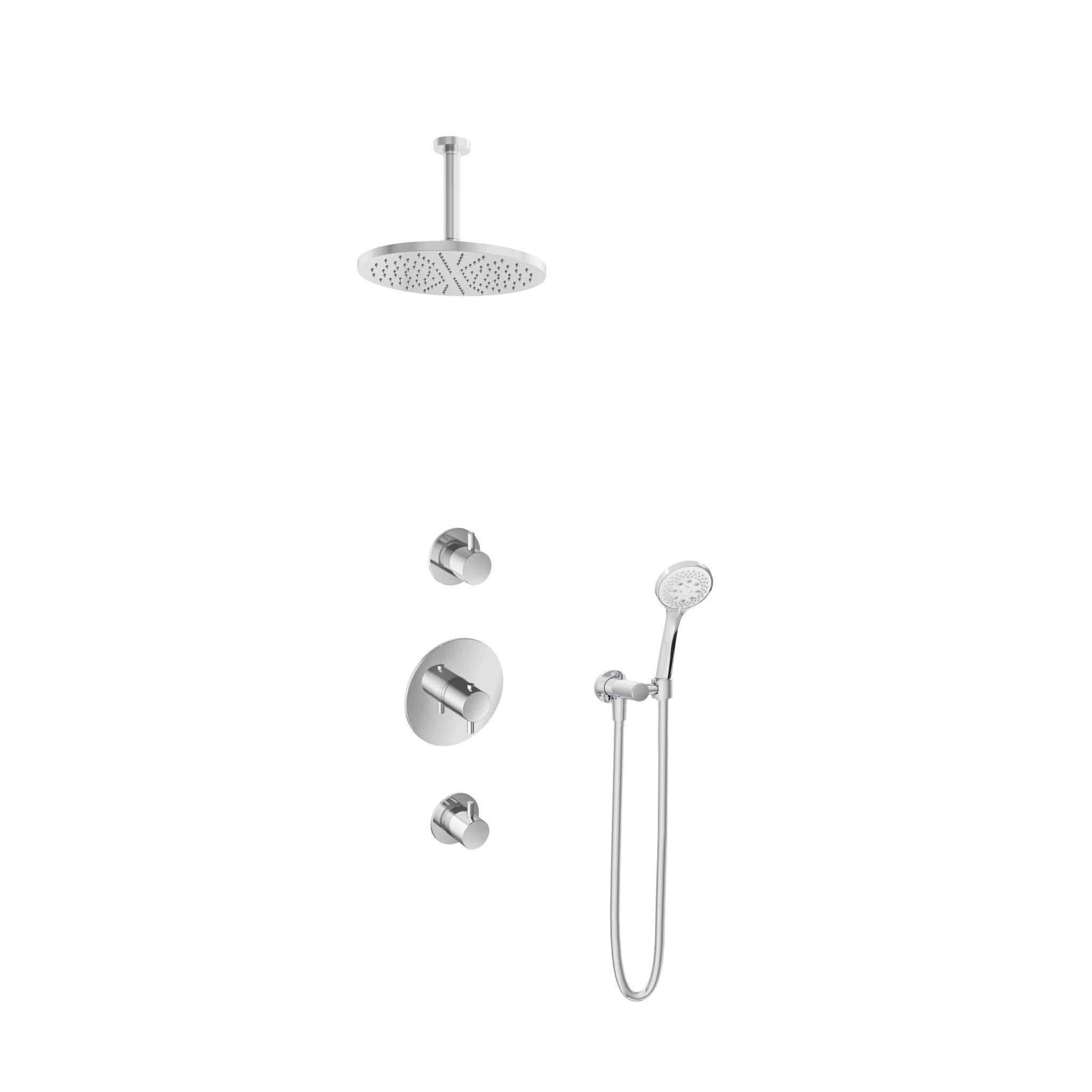 Hotbath Laddy Inbouw Regendoucheset Rond Met 2 Stopkranen, Plafondbuis 15cm, Hoofddouche 30cm En 3-Standen Handdouche Chroom