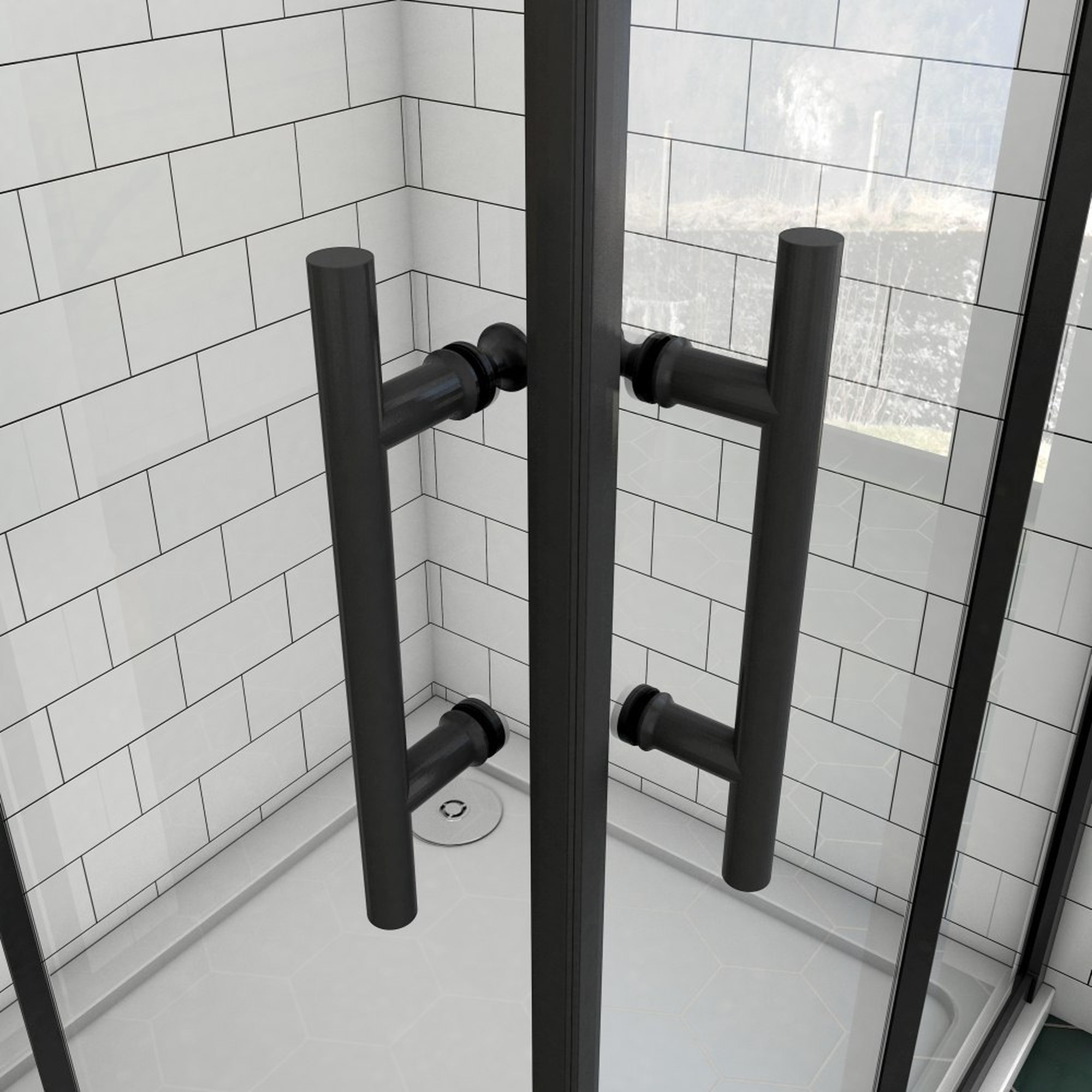 Douchecabine Set Ixia 90x90 Zwart Met Douchebak Daisy Zwart Met Sifon