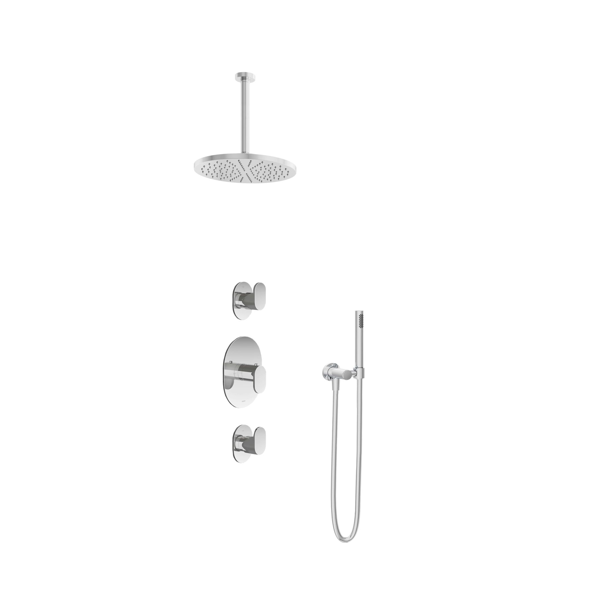 Hotbath Friendo Inbouw Regendoucheset Rond Met 2 Stopkranen, Plafondbuis 30cm, Hoofddouche 30cm En Staafhanddouche Chroom