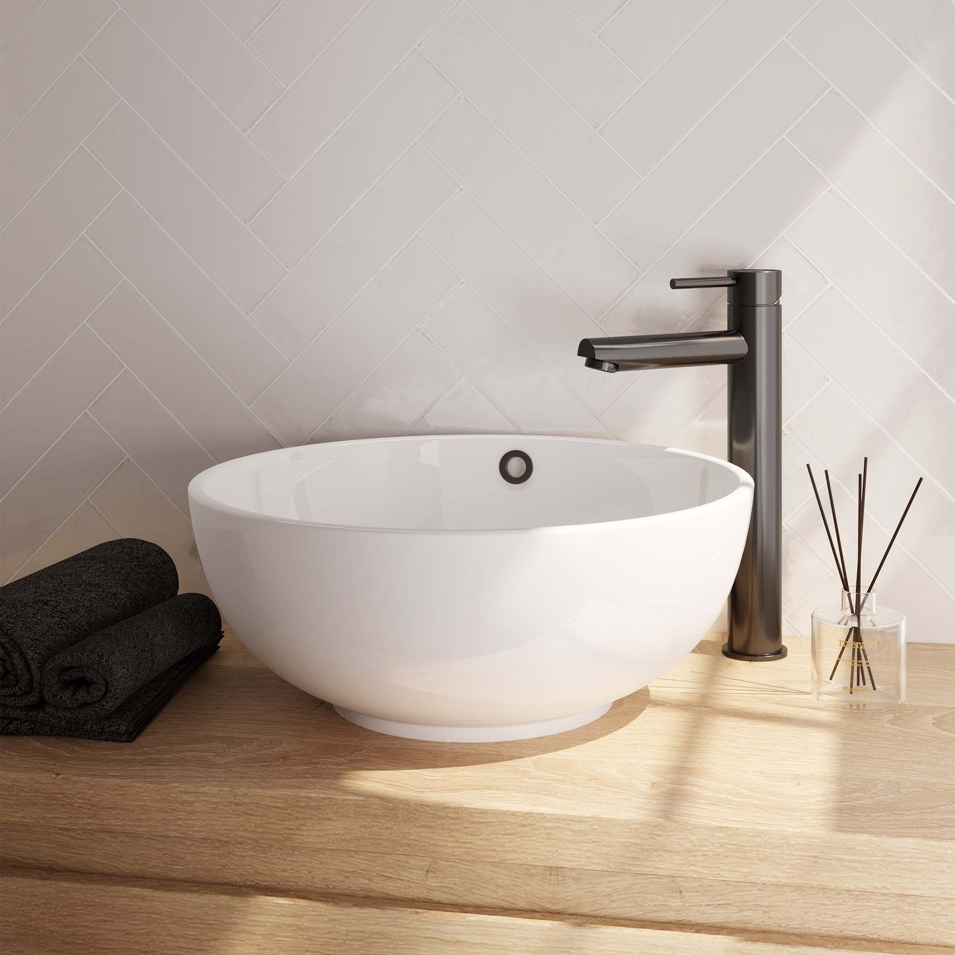 BRAUER Stripe verhoogde opbouw wastafelmengkraan model A gunmetal geborsteld PVD