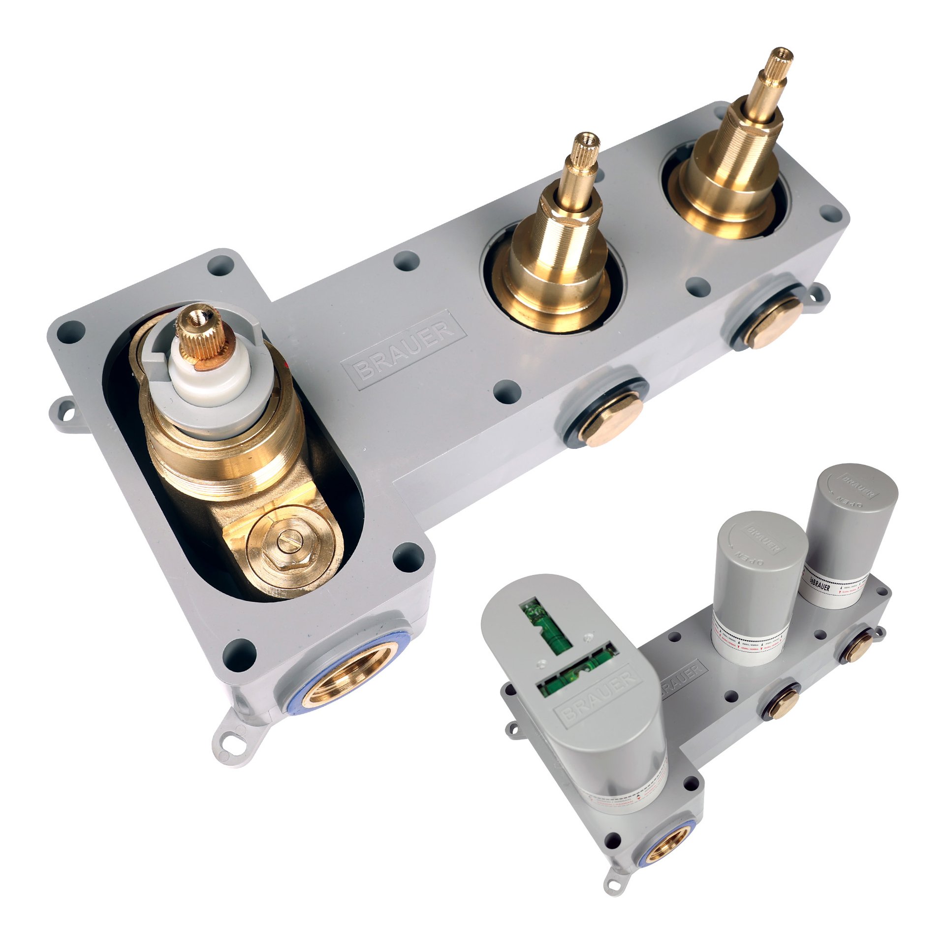 BRAUER Stripe inbouwthermostaat en 2 stopkranen met in- en afbouwdelen RVS-kleurig geborsteld PVD