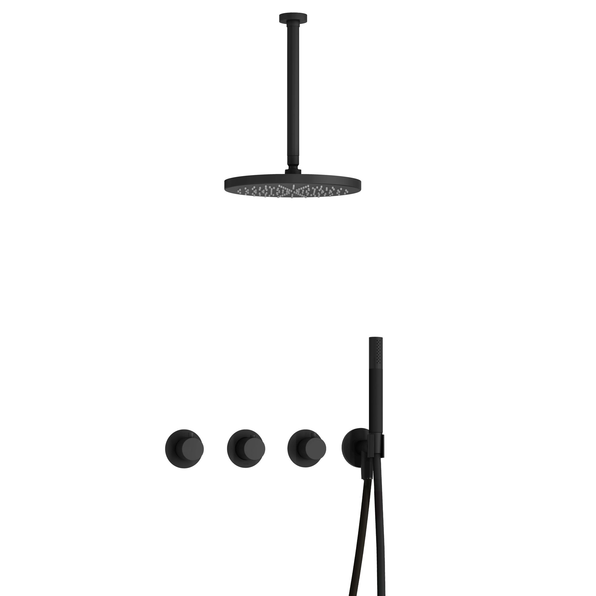 Hotbath Cobber X Inbouw Regendoucheset Met 2 Stopkranen, Plafondbuis 30cm, Hoofddouche 30cm En Staafhanddouche Mat Zwart