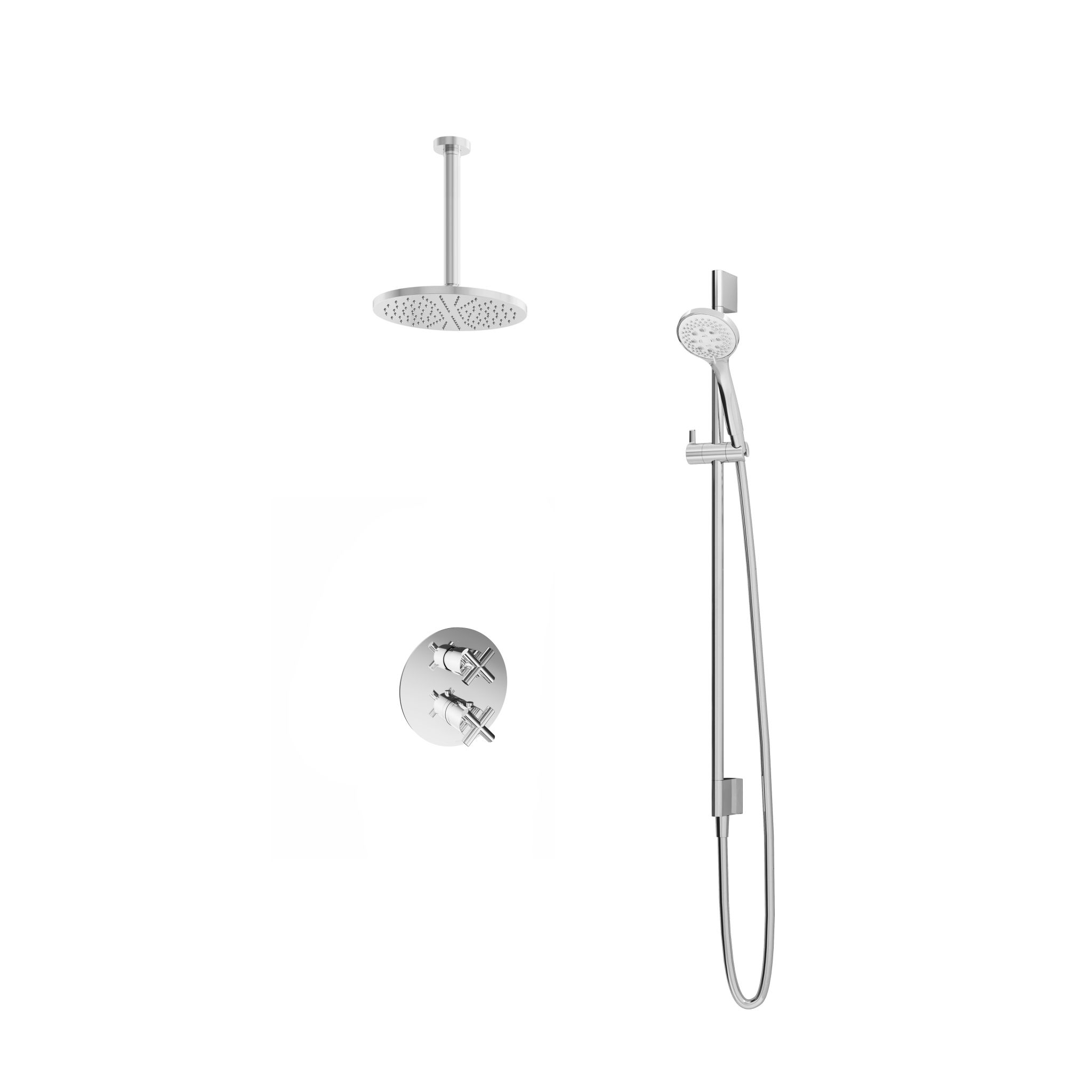 Hotbath Chap Inbouw Regendoucheset Rond Met 2-weg-omstel, Plafondbuis 30cm, Hoofddouche 20cm, 3-Standen Handdouche En Glijstang Chroom