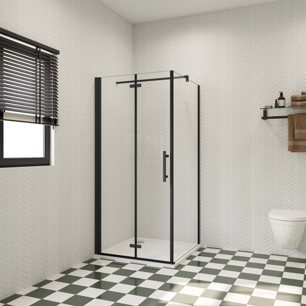 Douchecabine Rechthoek Black Poppy Vouwdeur 90 cm met Vaste Wand 80 cm 6mm Helder Glas Mat Zwart