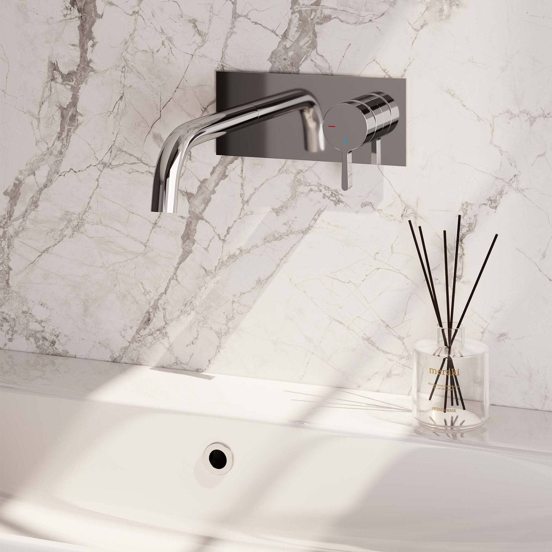 BRAUER Chrome Edition inbouw wastafelmengkraan met gebogen uitloop en afdekplaat model E1 chroom