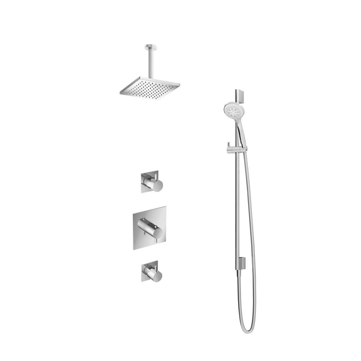 Hotbath Laddy Inbouw Regendoucheset Rond-Vierkant Met 2 Stopkranen, Plafondbuis 15cm, Hoofddouche Vierkant 20x20cm, 3-Standen Handdouche En Glijstang Geborsteld Nikkel
