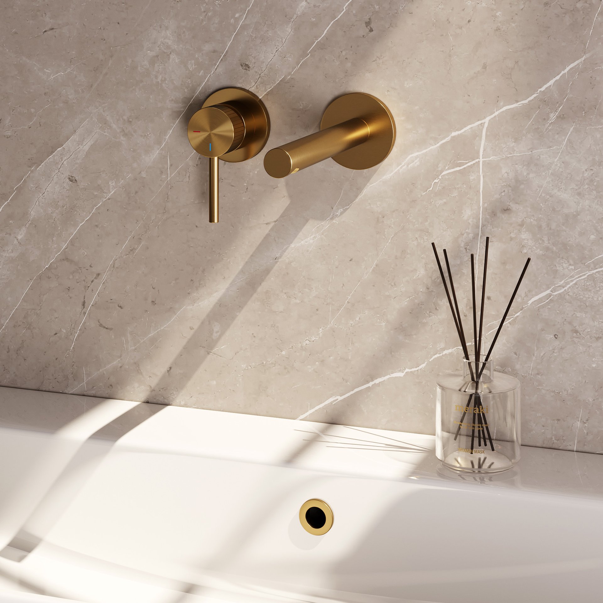 BRAUER Stripe inbouw wastafelmengkraan met rechte uitloop en rozetten model A2 goud geborsteld PVD