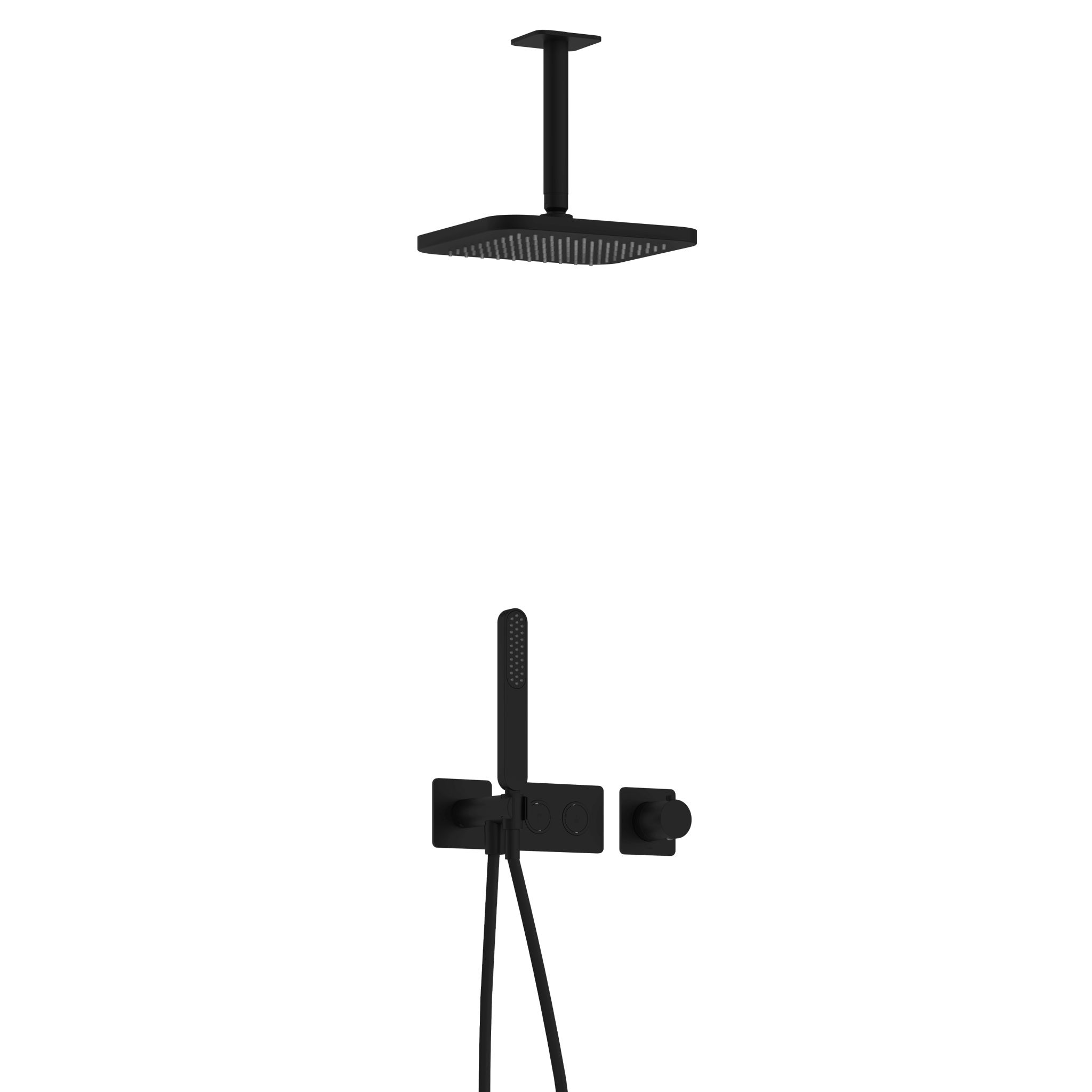 Hotbath Gal Inbouw Regendoucheset Met 2 Pushbuttons, Plafondbuis 15cm, Hoofddouche 22x22cm En Staafhanddouche Mat Zwart