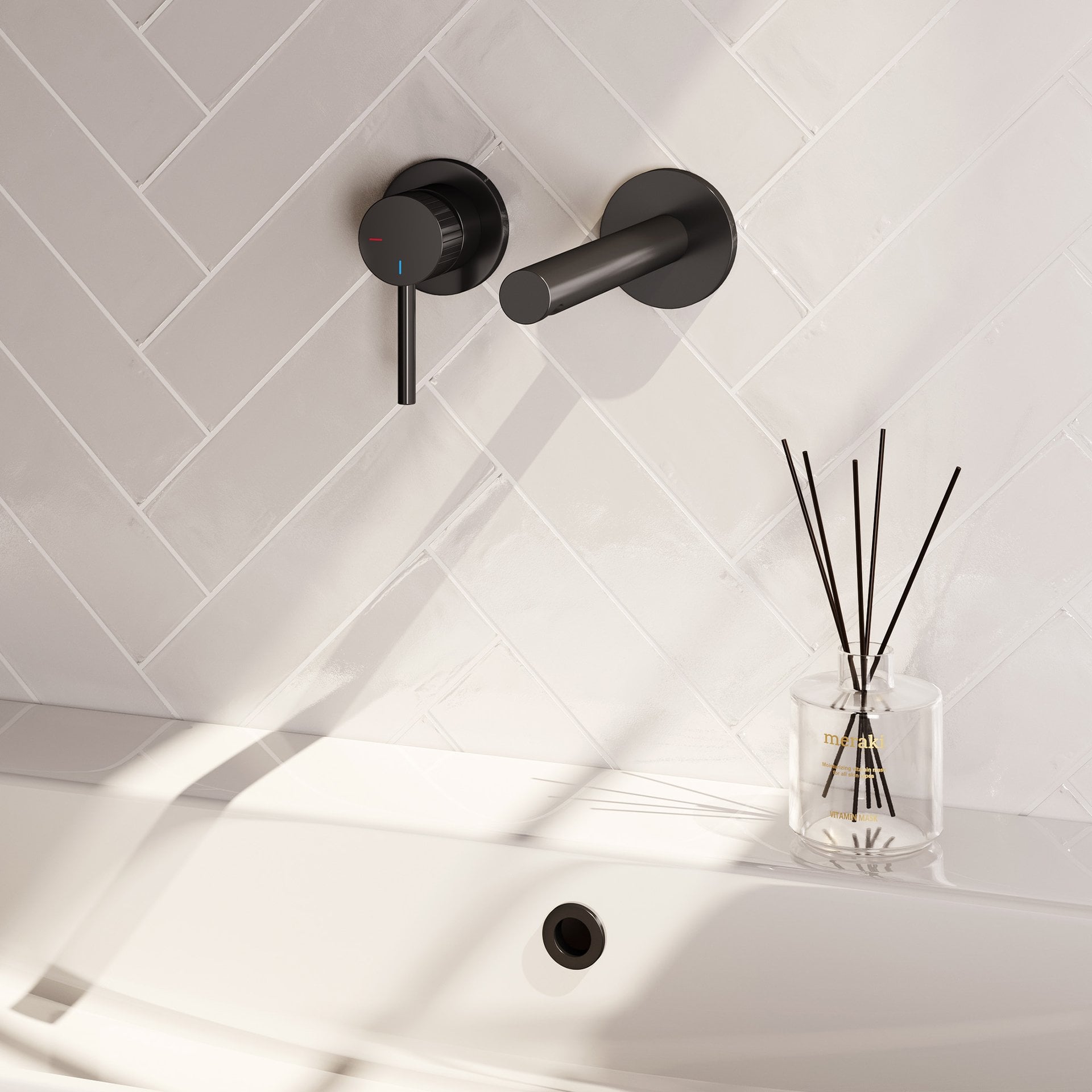 BRAUER Stripe inbouw wastafelmengkraan met rechte uitloop en rozetten model A2 mat zwart