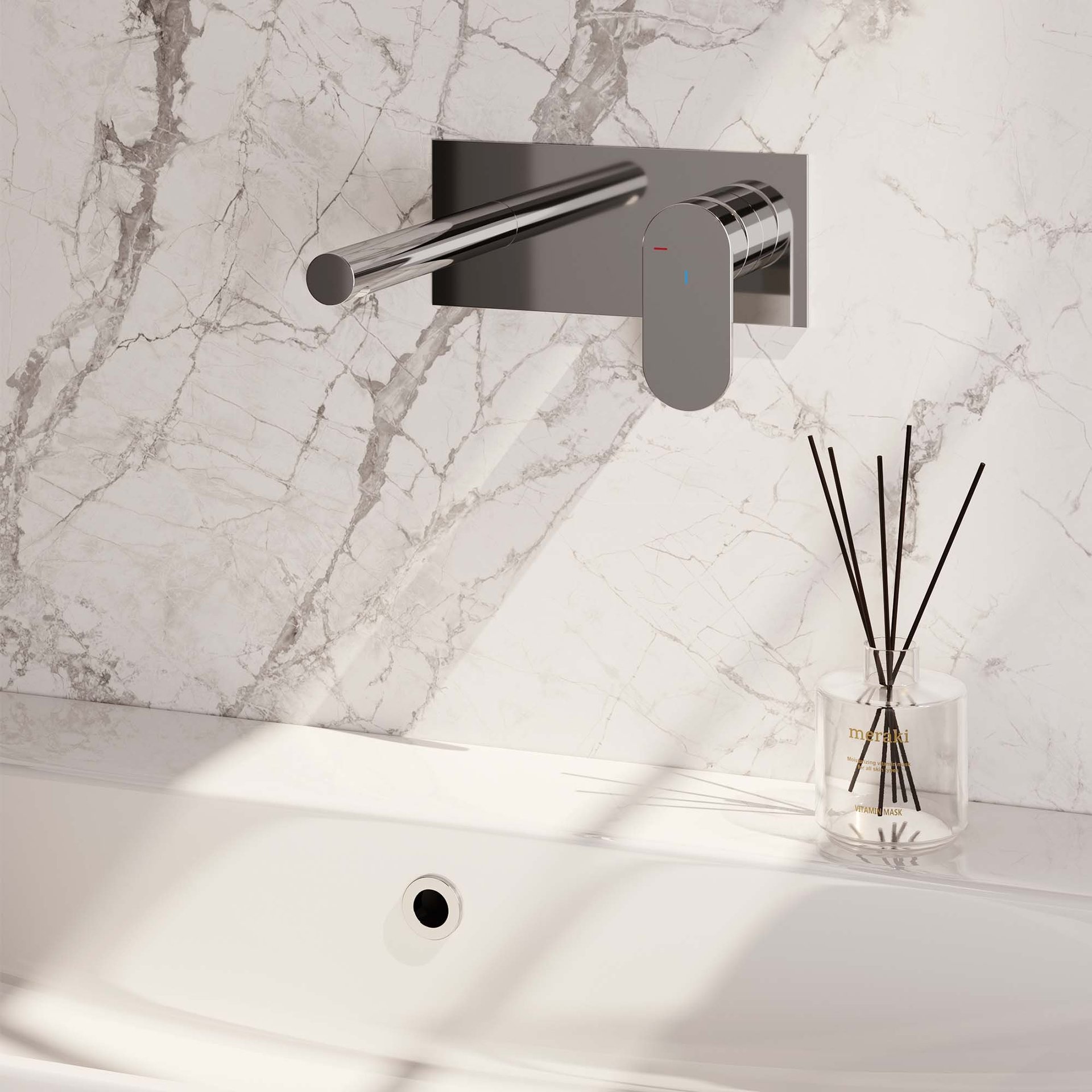 BRAUER Chrome Edition inbouw wastafelmengkraan met rechte uitloop en afdekplaat model C1 chroom
