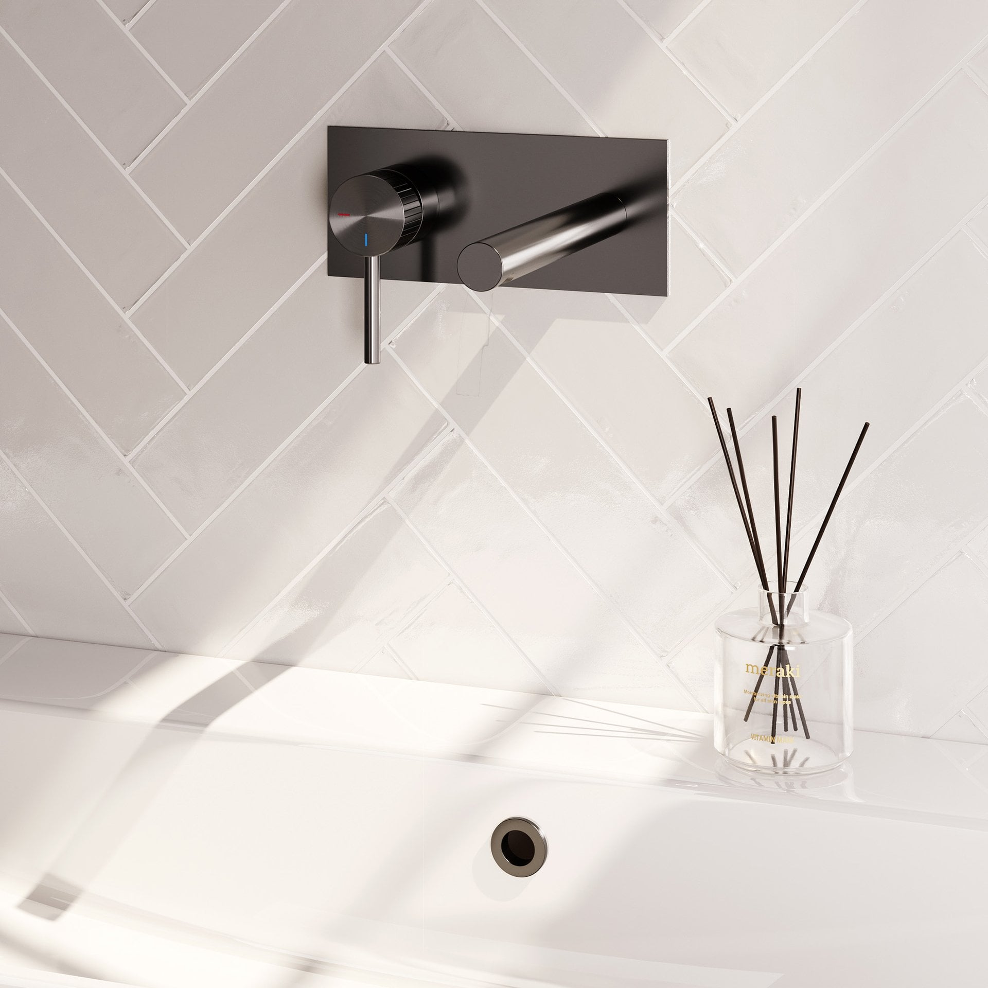 BRAUER Stripe inbouw wastafelmengkraan met rechte uitloop en afdekplaat model A2 gunmetal geborsteld PVD