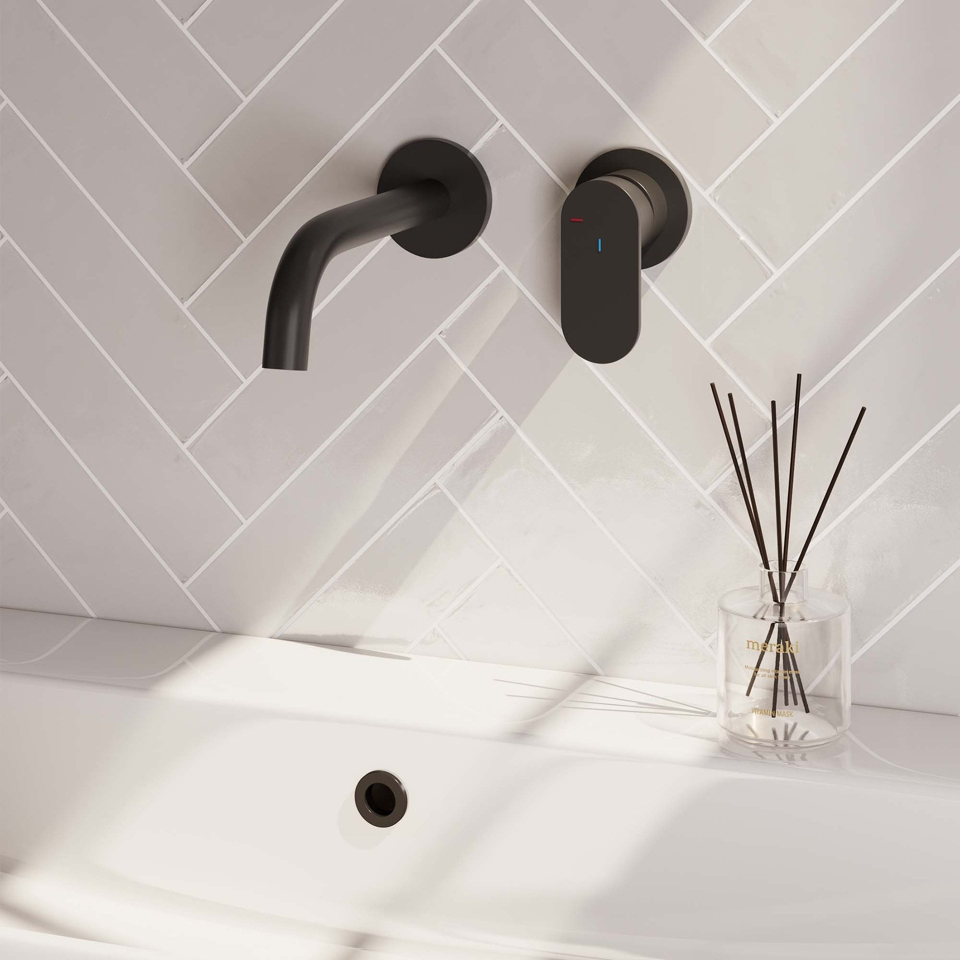 BRAUER Black Edition inbouw wastafelmengkraan met gebogen uitloop en rozetten model C1 mat zwart