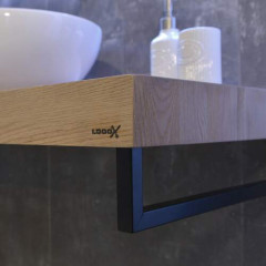 Looox Wooden Base Shelf solo 100 cm, eiken old grey, Handdoekhouders mat zwart