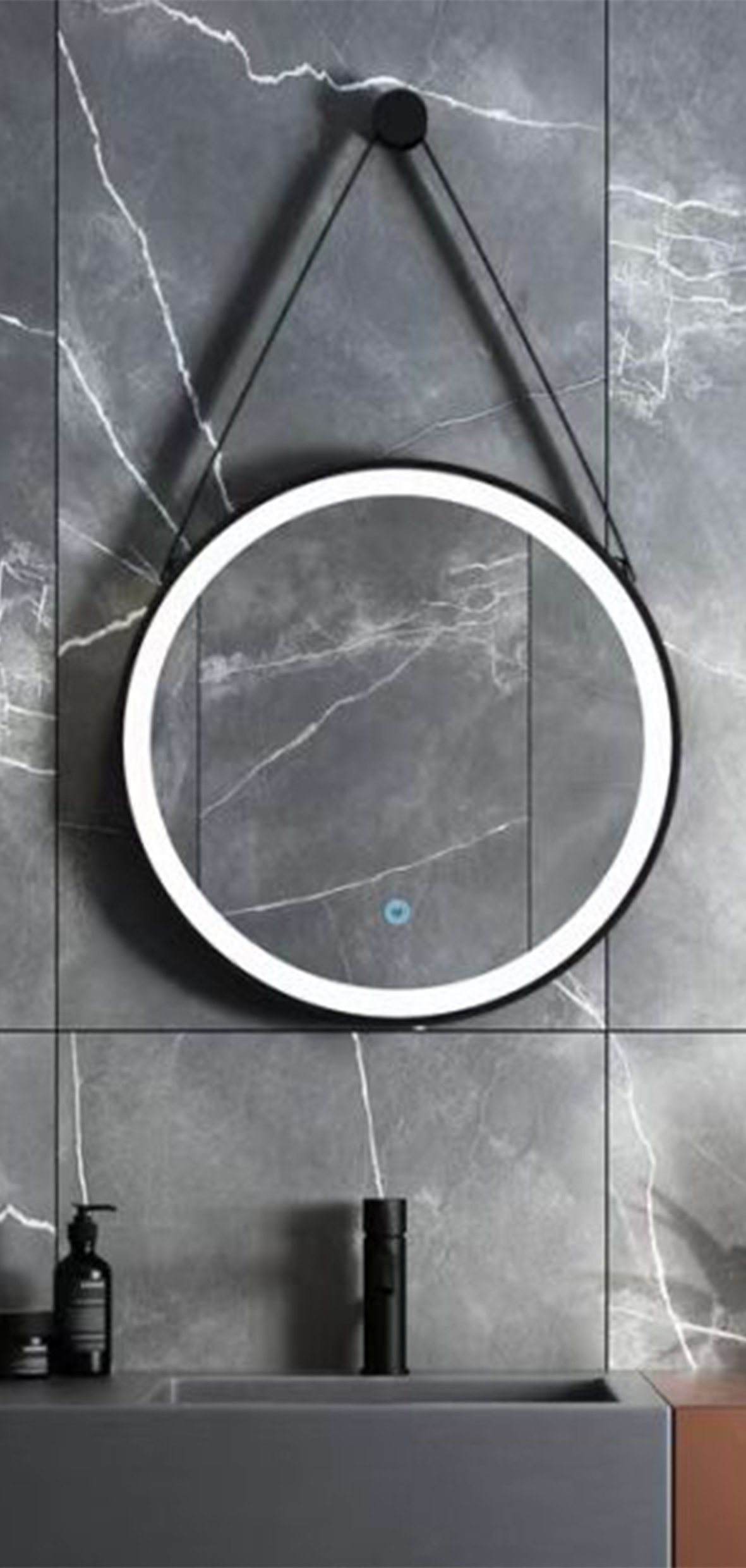 Aloni Ledspiegel Rond Met Band Mat Zwart Ø60cm