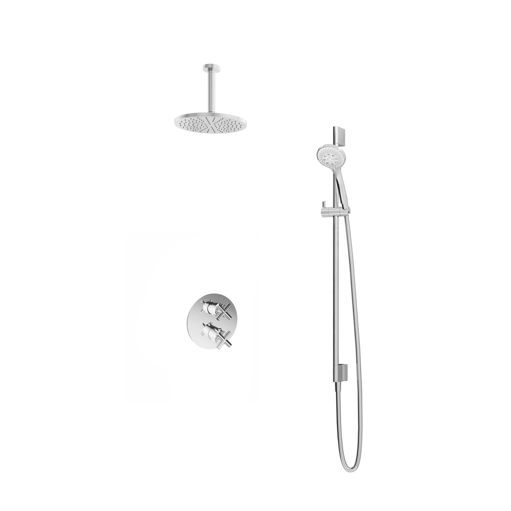 Hotbath Chap Inbouw Regendoucheset Rond Met 2-weg-omstel, Plafondbuis 15cm, Hoofddouche 20cm, 3-Standen Handdouche En Glijstang Chroom