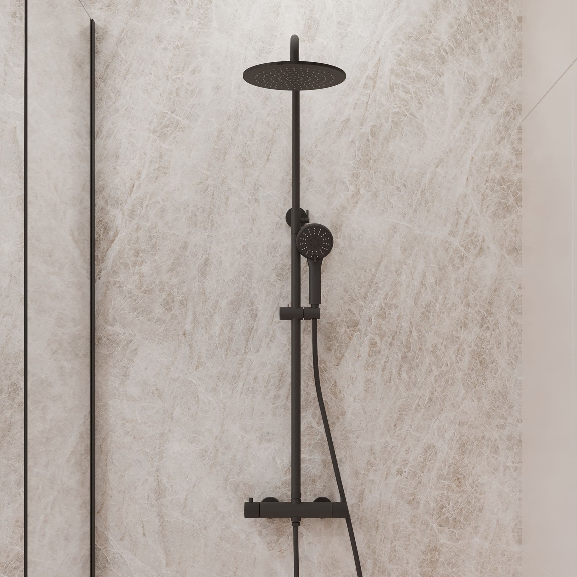 Best-Design "High-End Nero" RVS-304 thermostatische regendouche opbouwset mat-zwart