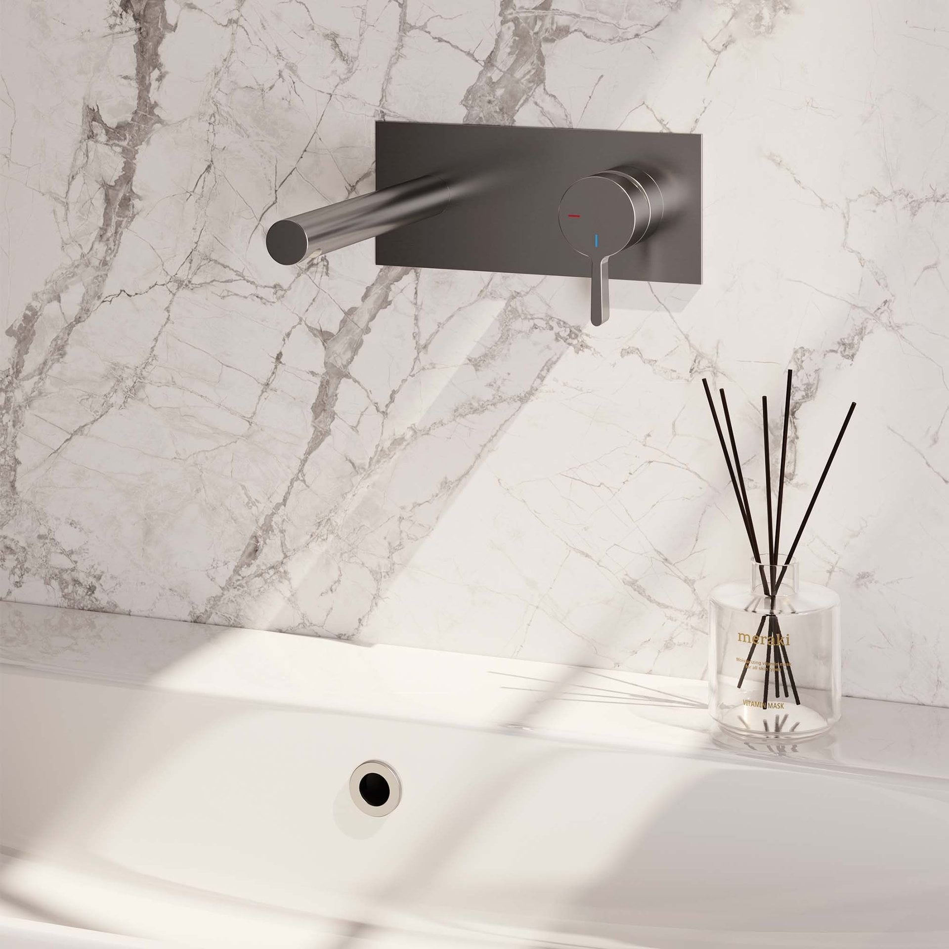 BRAUER Brushed Edition inbouw wastafelmengkraan met rechte uitloop en afdekplaat model E1 RVS geborsteld PVD