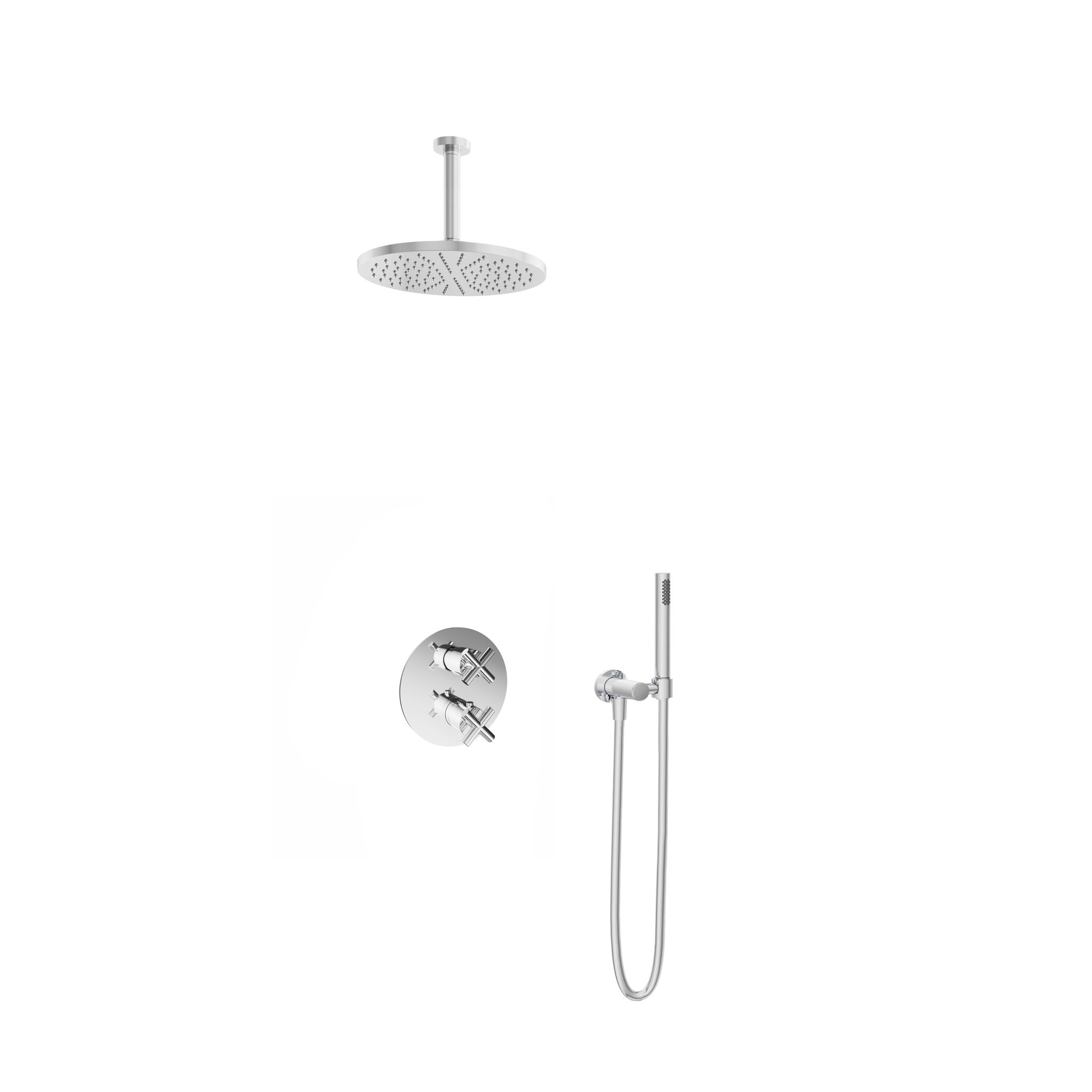 Hotbath Chap Inbouw Regendoucheset Rond Met 2-weg-omstel, Plafondbuis 15cm, Hoofddouche 30cm En Staafhanddouche Chroom