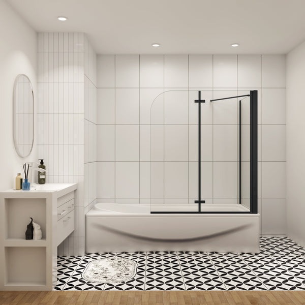 Badwand Black Crocus 2-Delig 110X140 Met Zijwand 75cm 6Mm Helder Glas Antikalk Mat Zwart