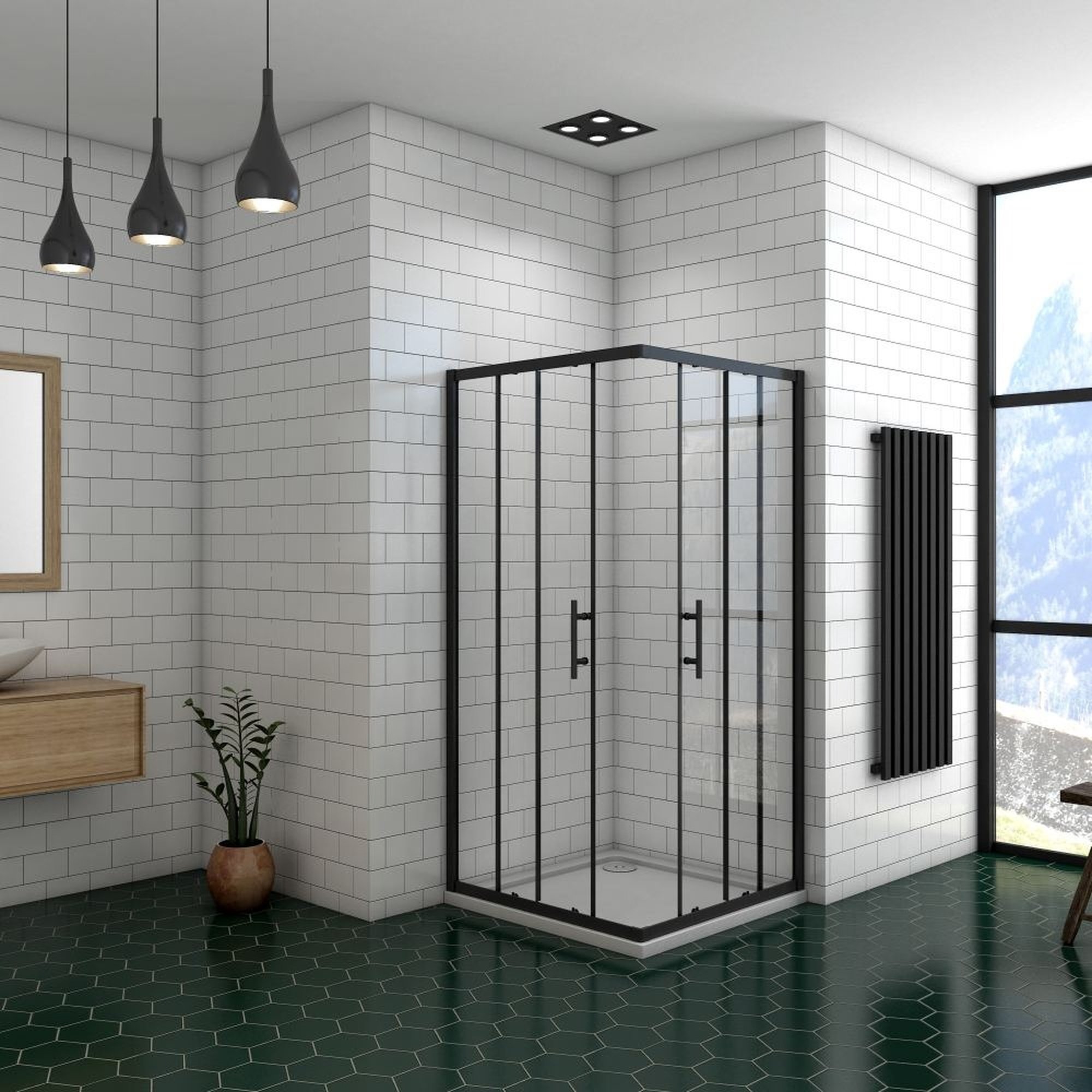 Douchecabine Set Ixia 80x80 Zwart Met Douchebak Daisy Zwart Met Sifon