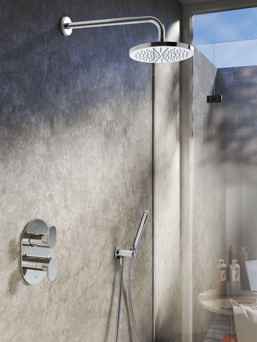 Hotbath Friendo Inbouw Regendoucheset Rond Met 2-Weg-Omstel, Wandarm, Hoofddouche 20cm En Staafhanddouche Chroom 2