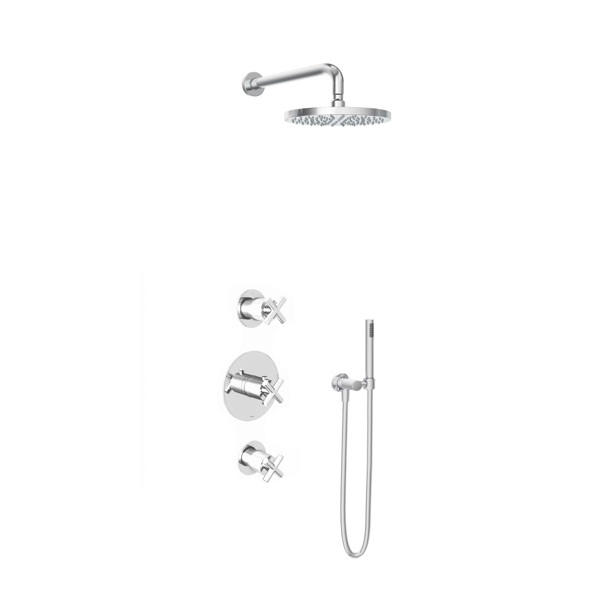 Hotbath Chap Inbouw Regendoucheset Rond Met 2 Stopkranen, Wandarm, Hoofddouche 25cm En Staafhanddouche Chroom