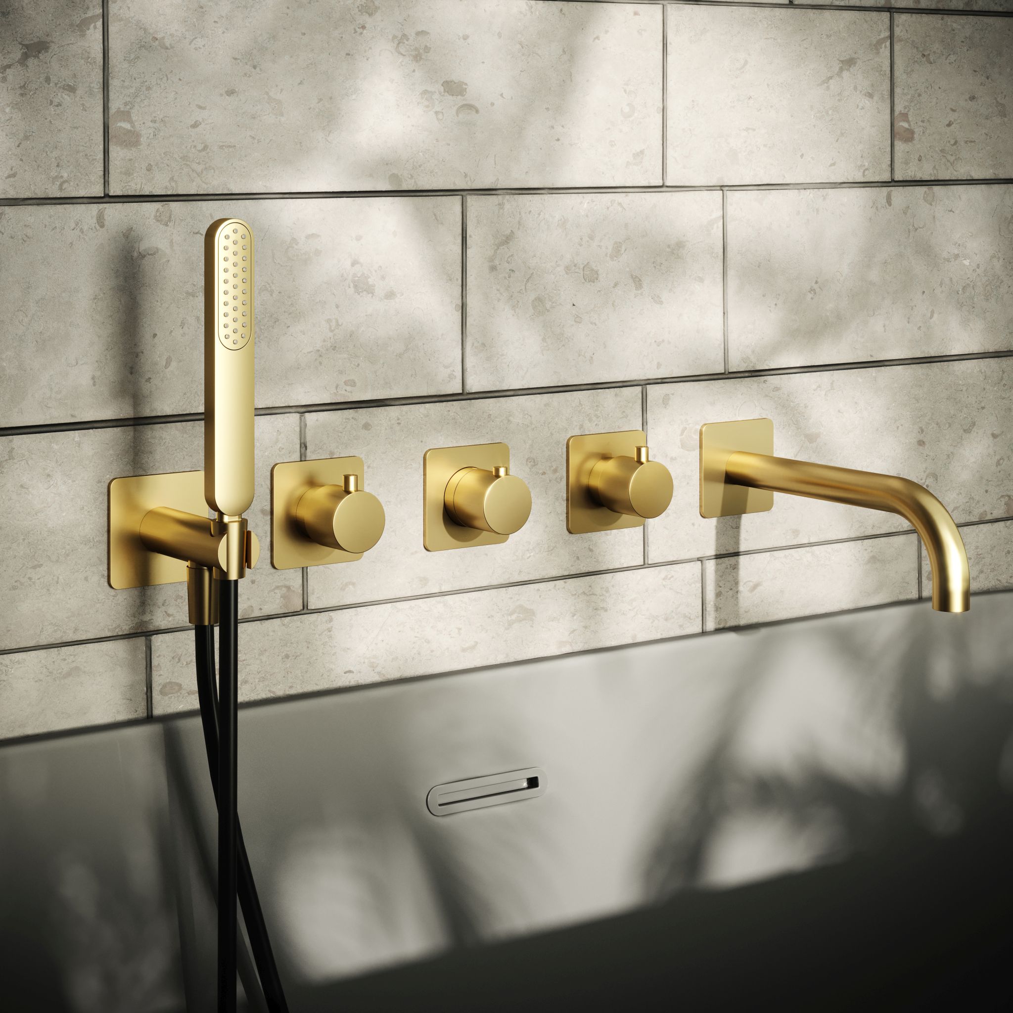 Hotbath Gal Afbouwdeel - Inbouw Badthermostaat Met 2 Stopkranen, Uitloop Geborsteld Messing PVD